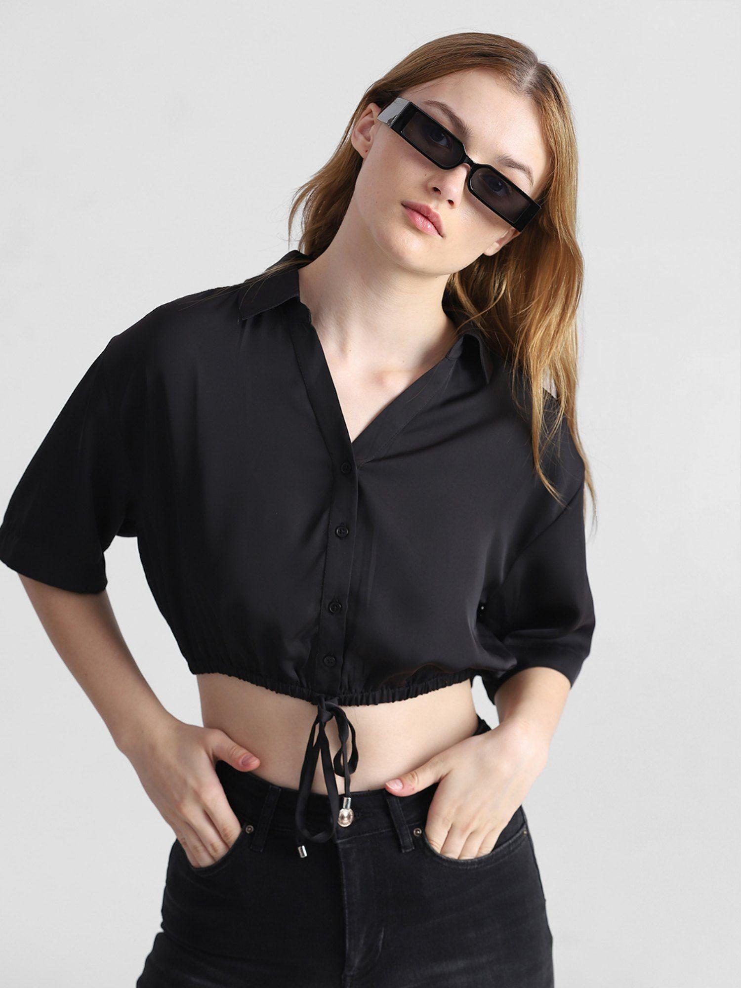 women solid black shirt