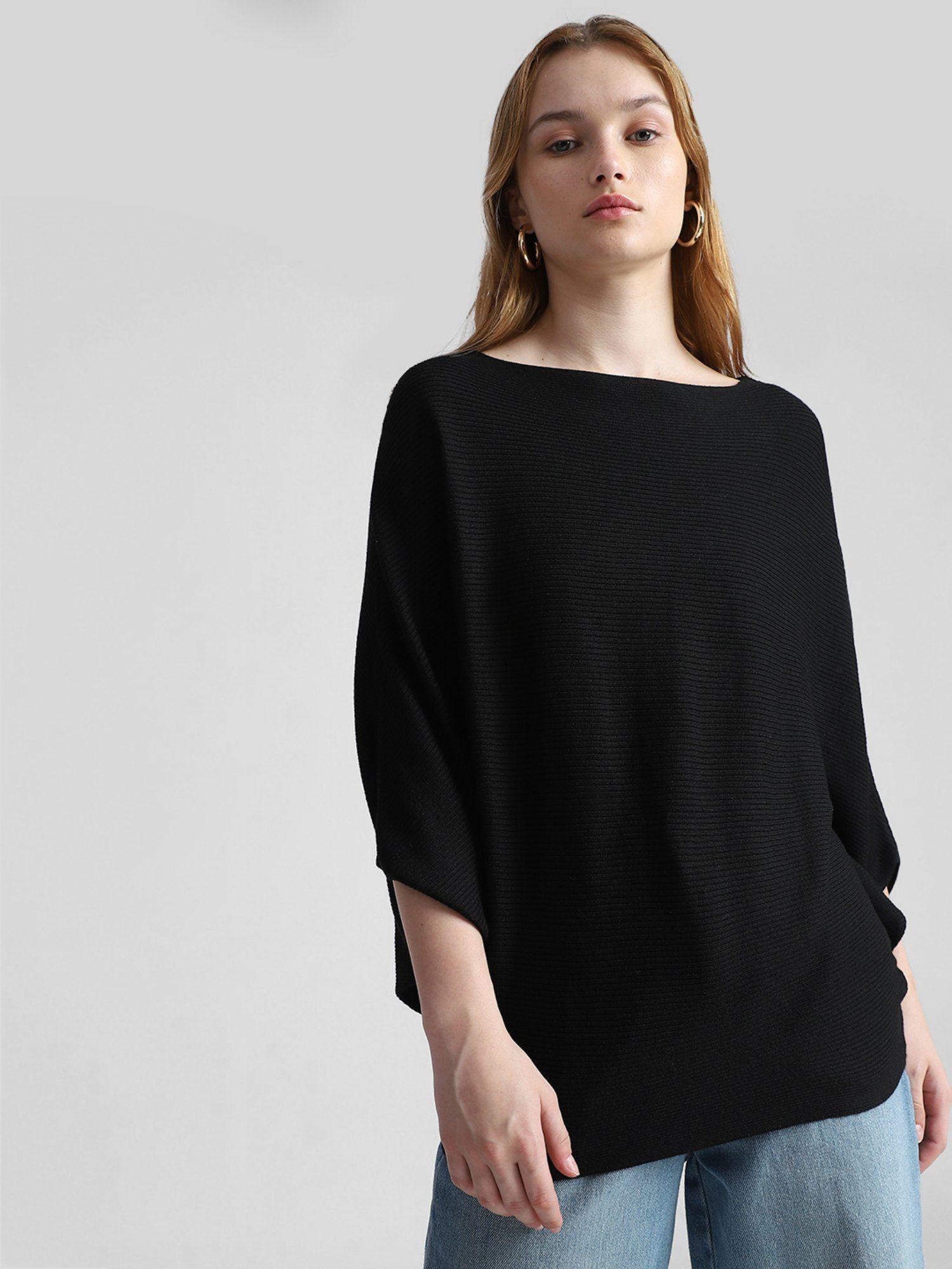 women solid black sweater