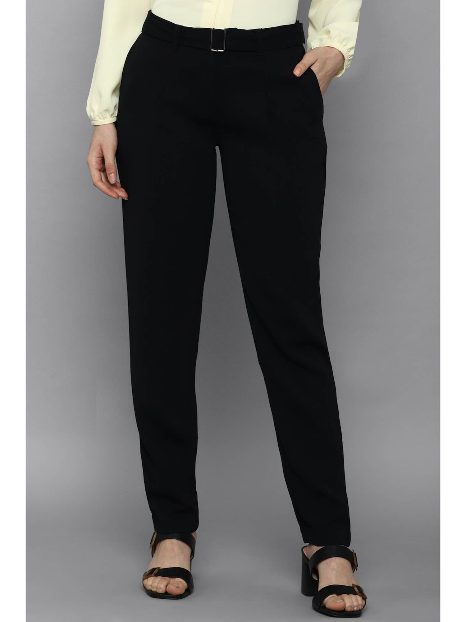 women solid black trousers