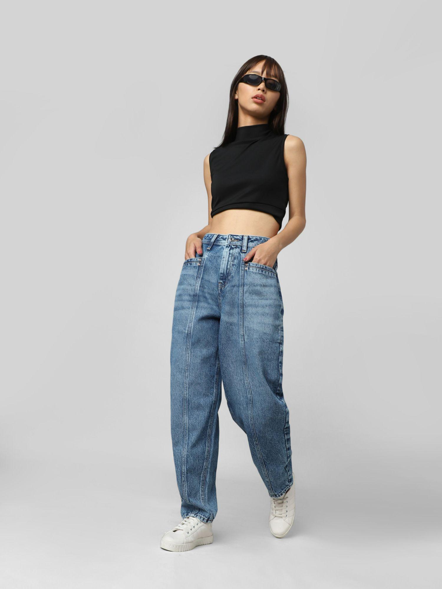 women solid blue jeans