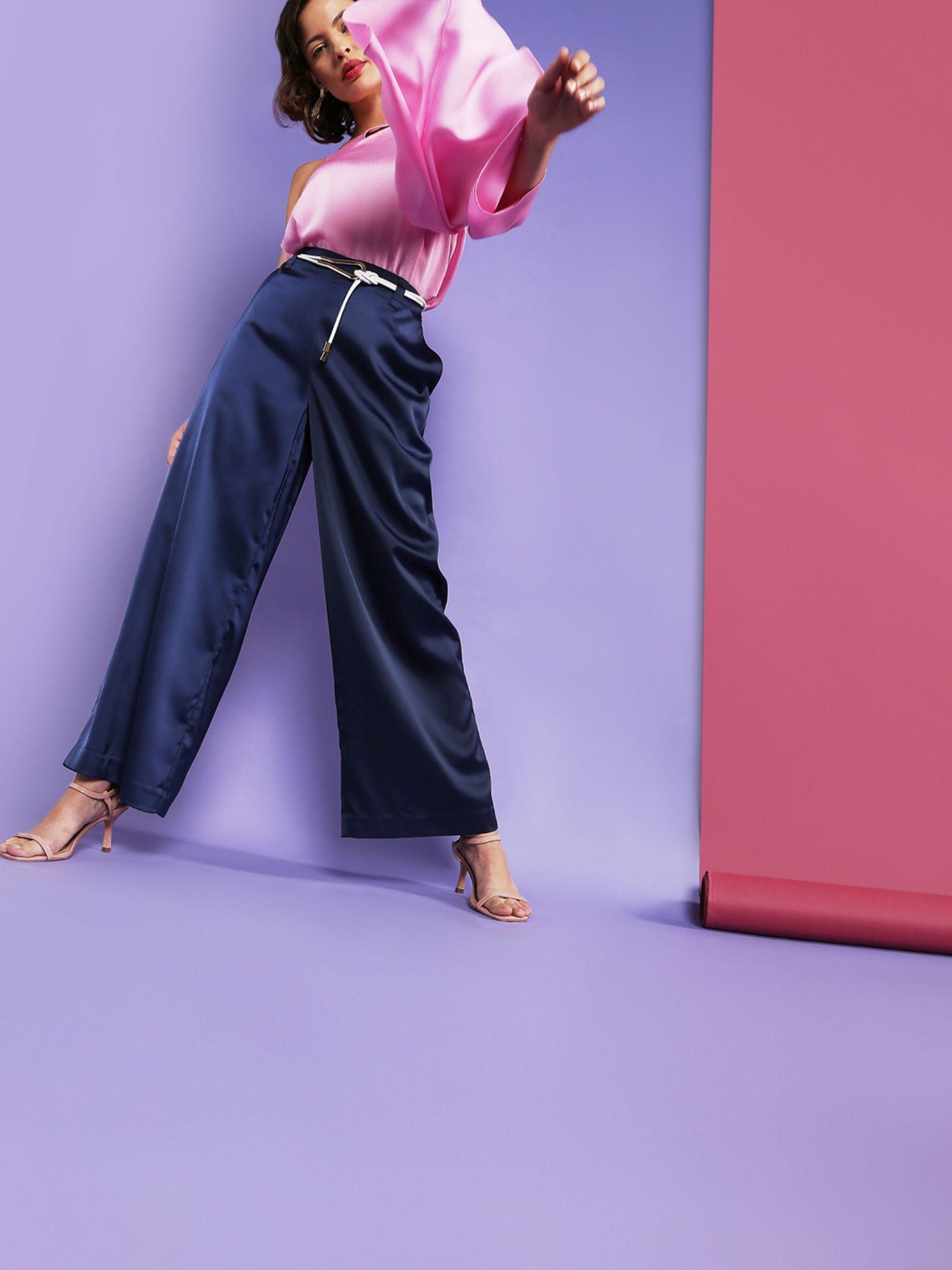 women solid blue pants