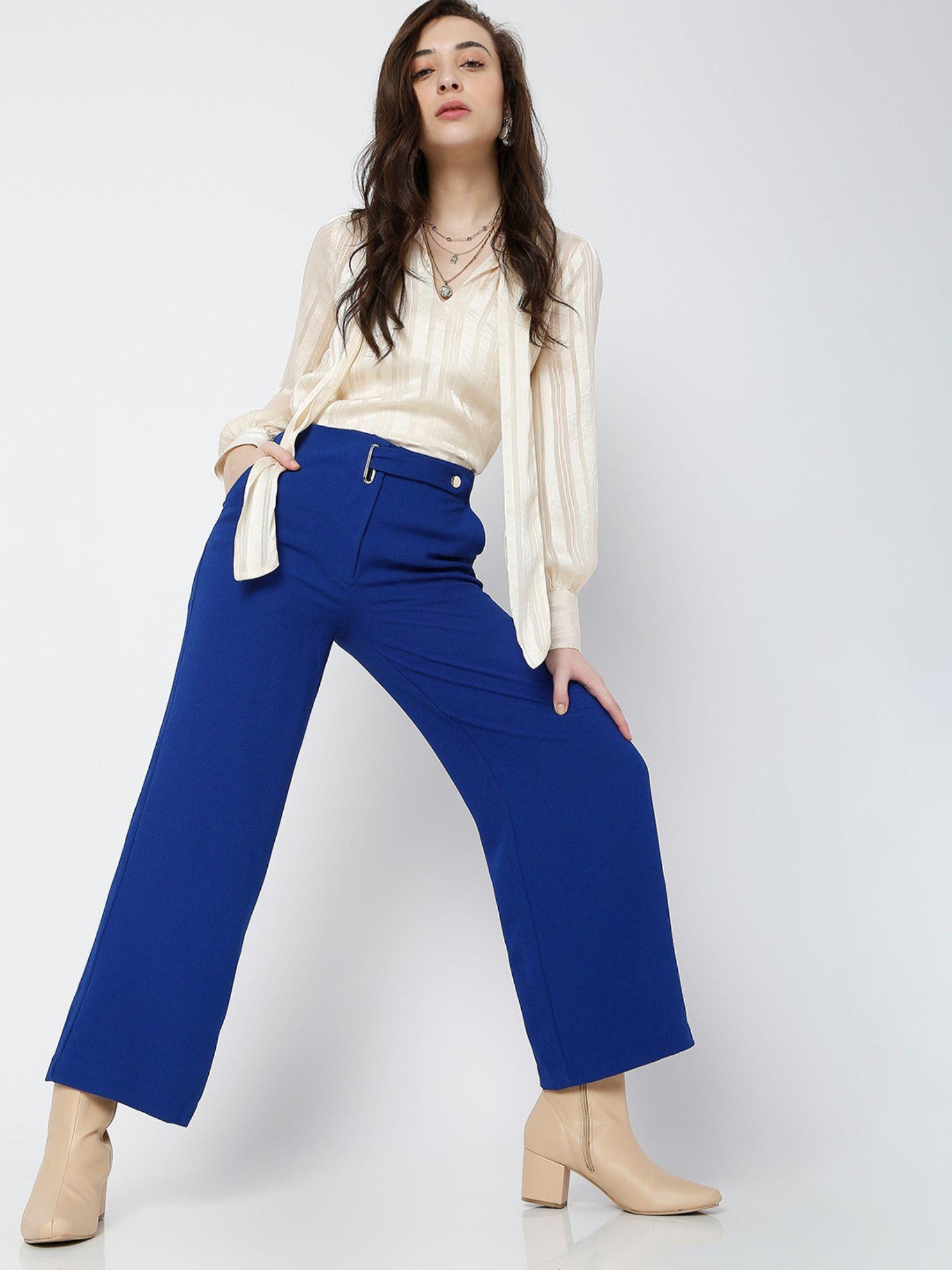 women solid blue pants