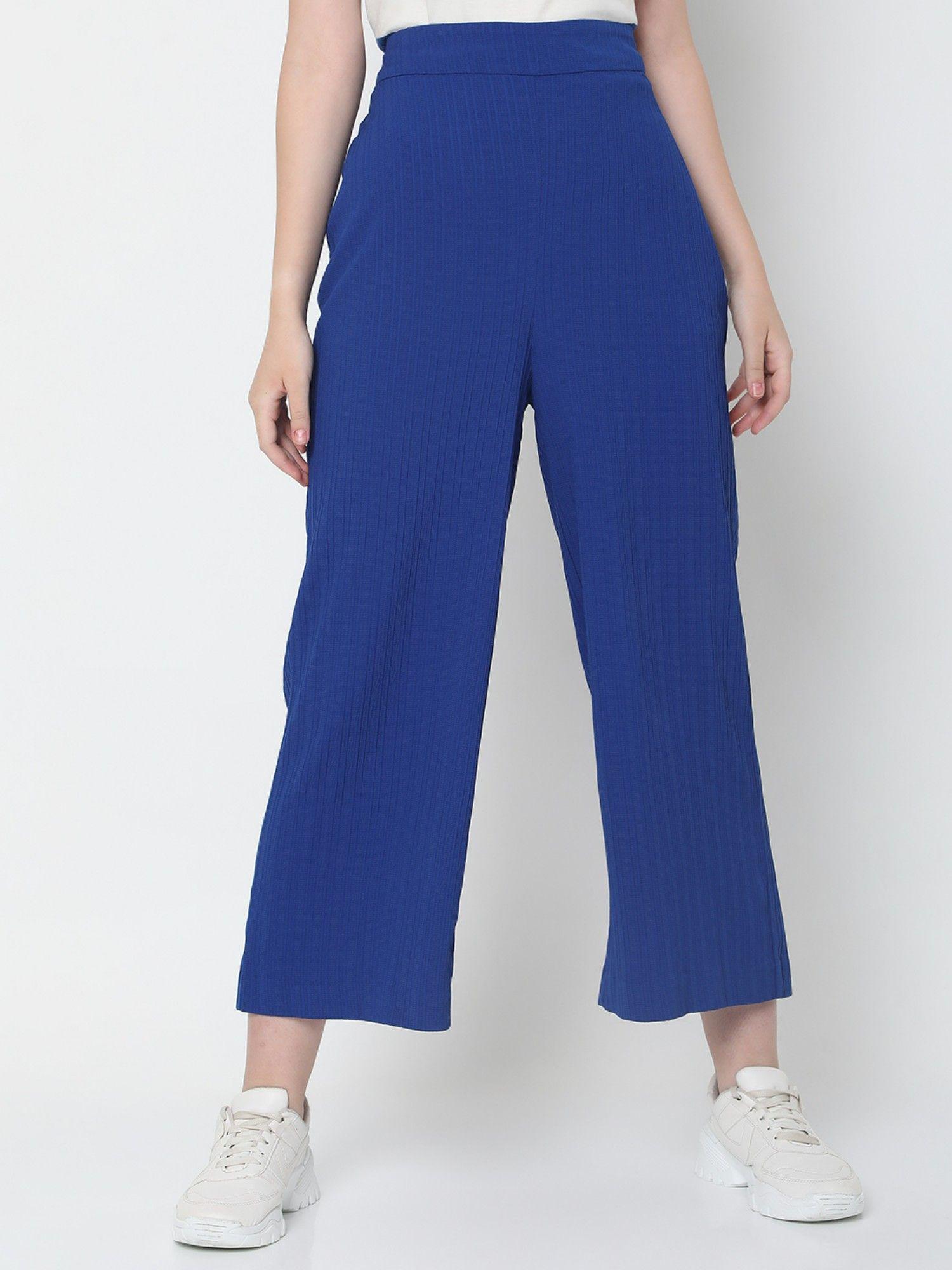 women solid blue pants