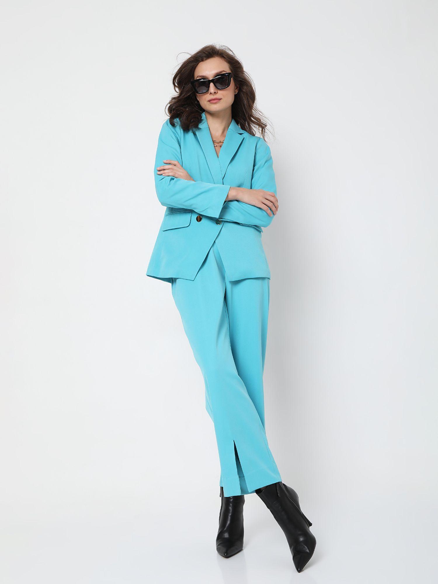 women solid blue pants