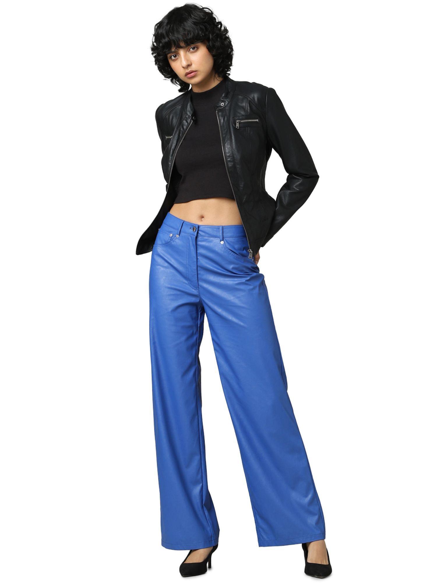 women solid blue pants