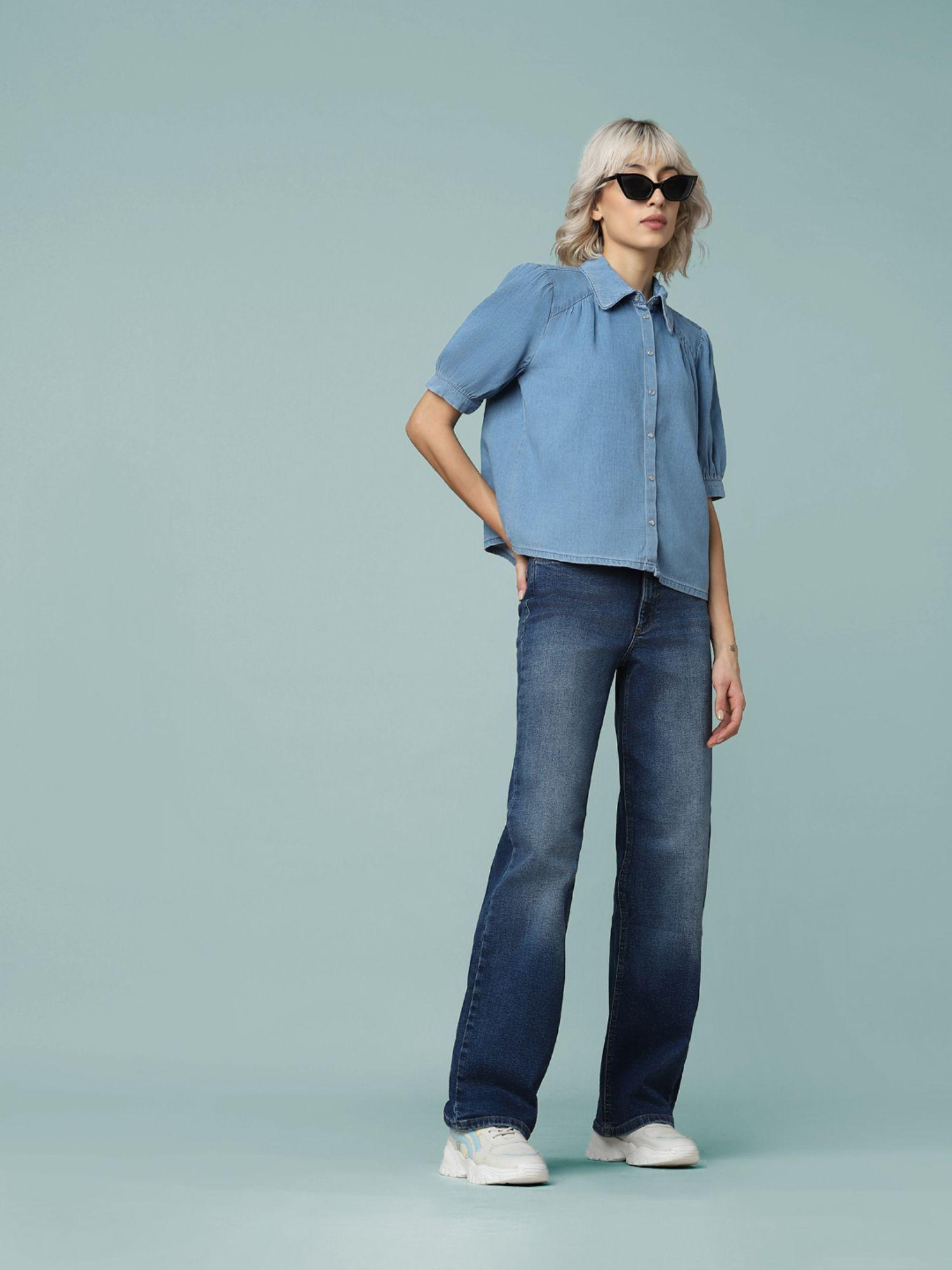 women solid blue shirt