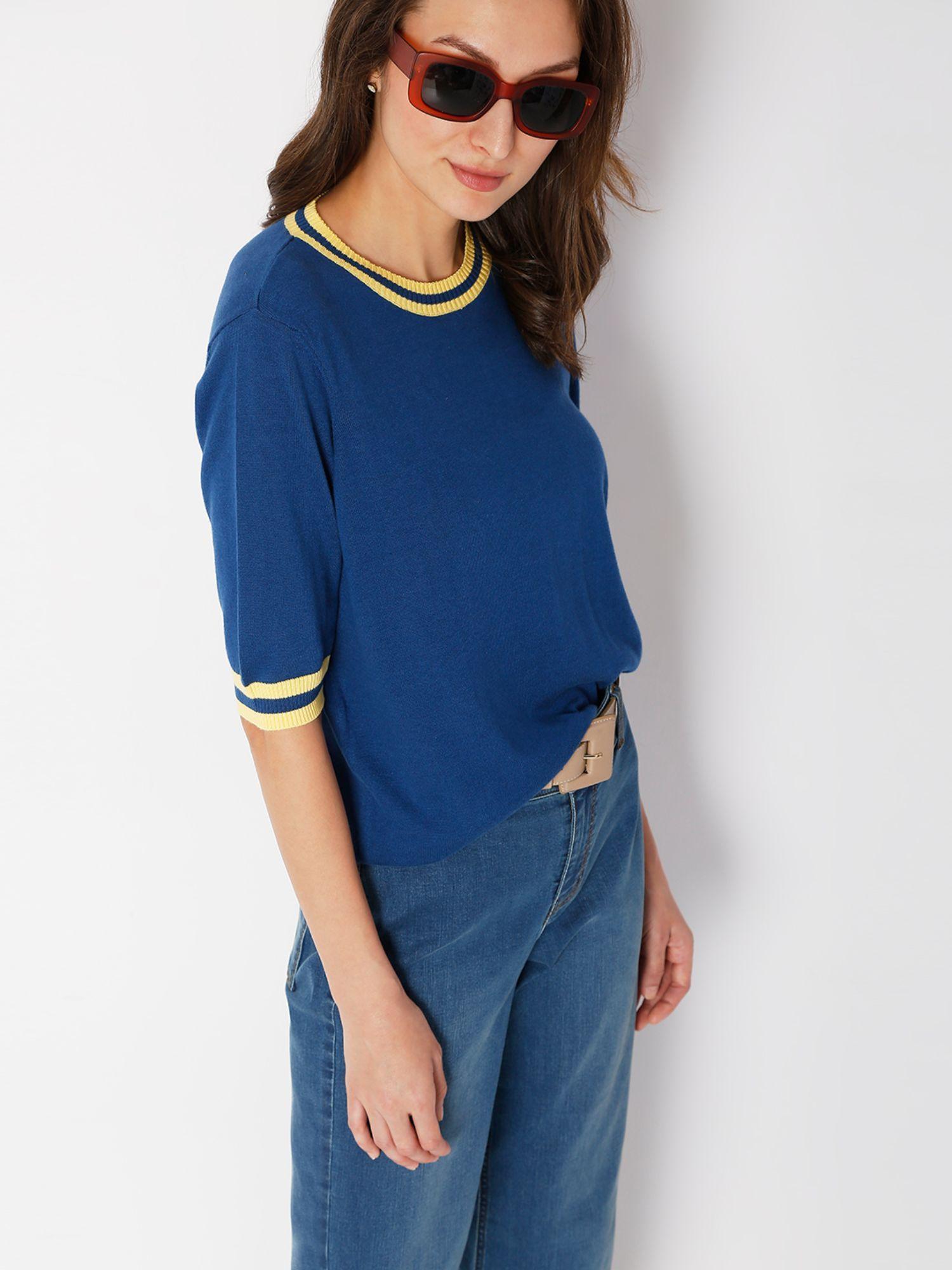 women solid blue sweater