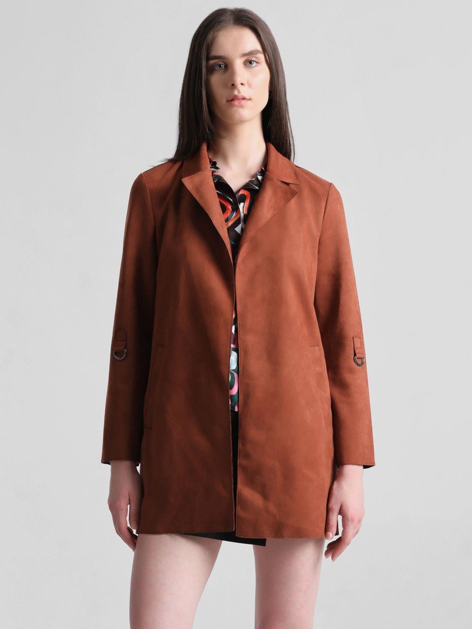 women solid brown coat