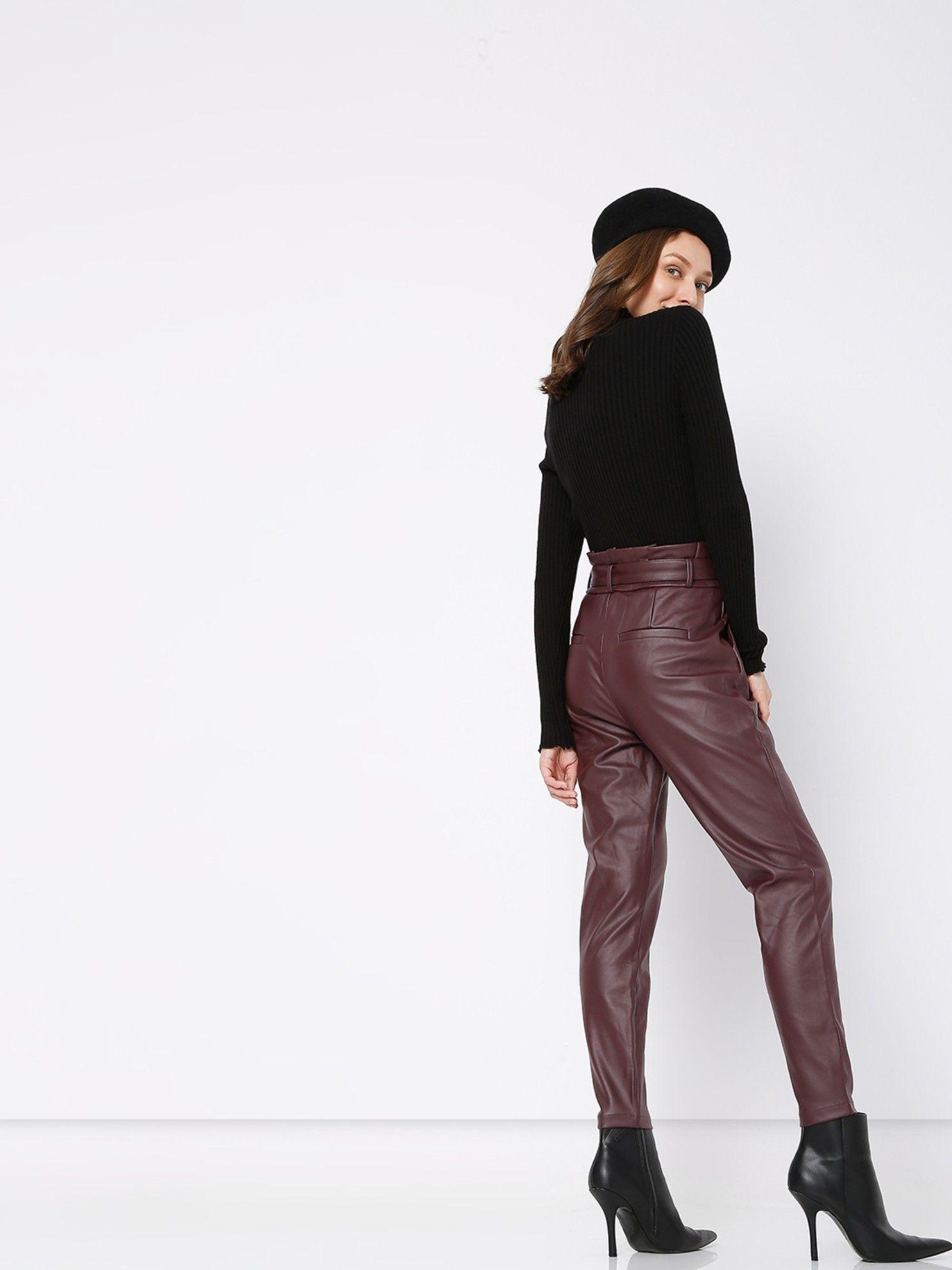 women solid brown pants (set of 2)