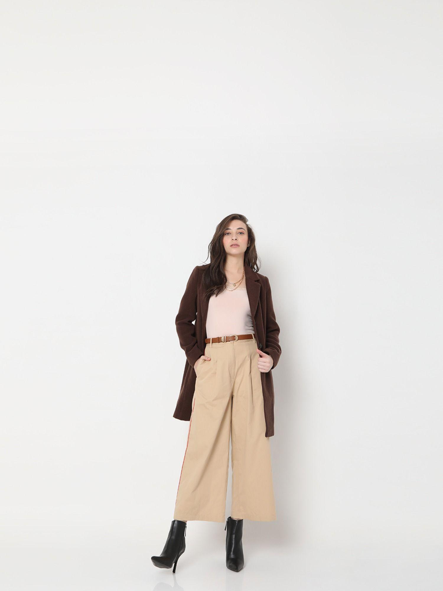 women solid brown pants