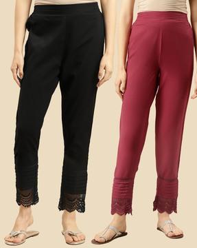 women solid calf length straight pant (pack of 2)
