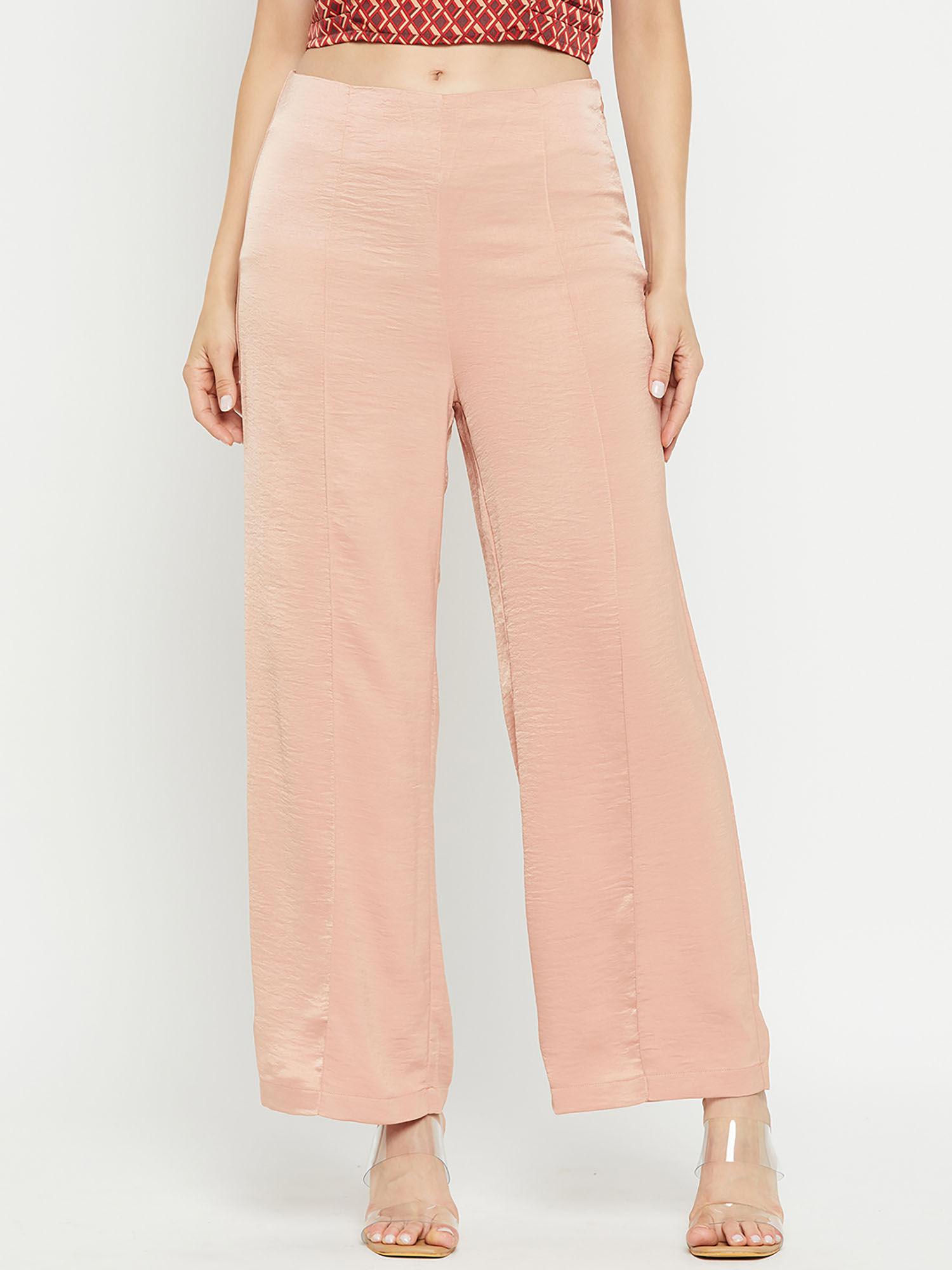 women solid camel trouser