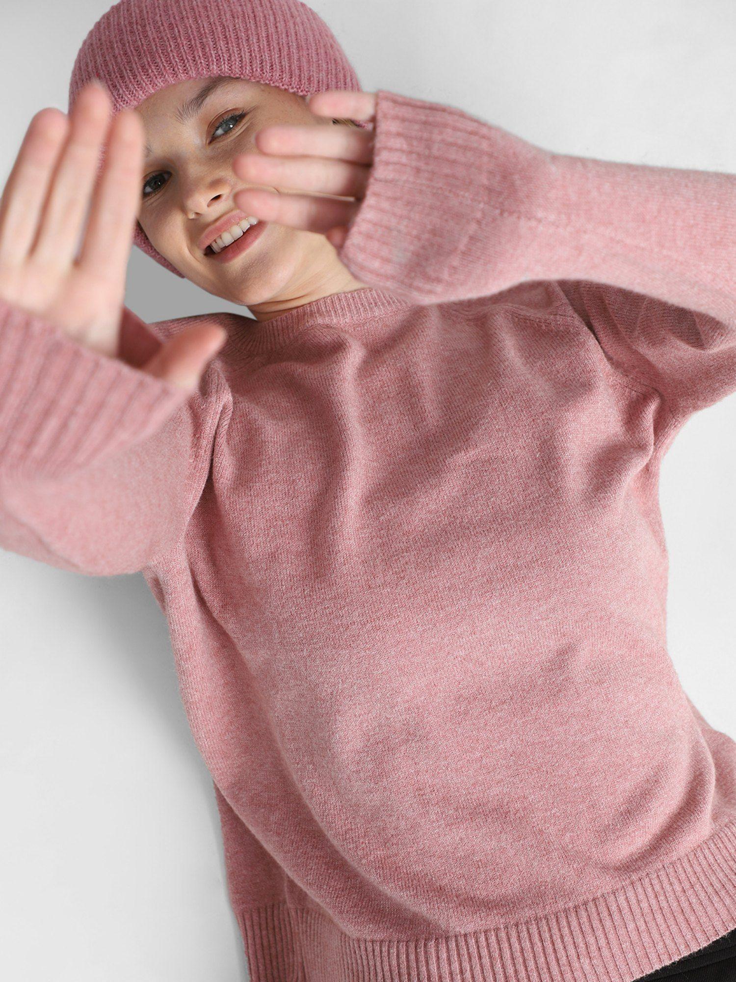 women solid casual pink sweater