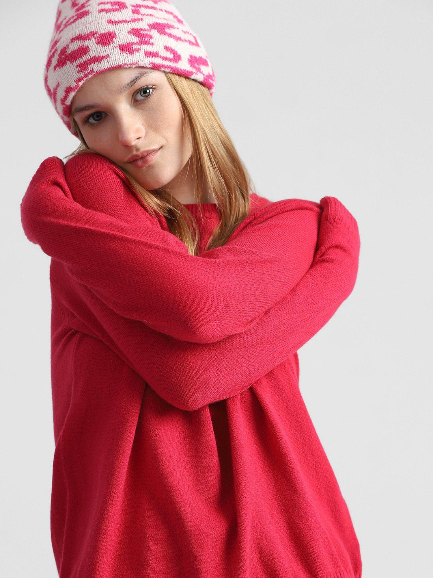 women solid casual red sweater