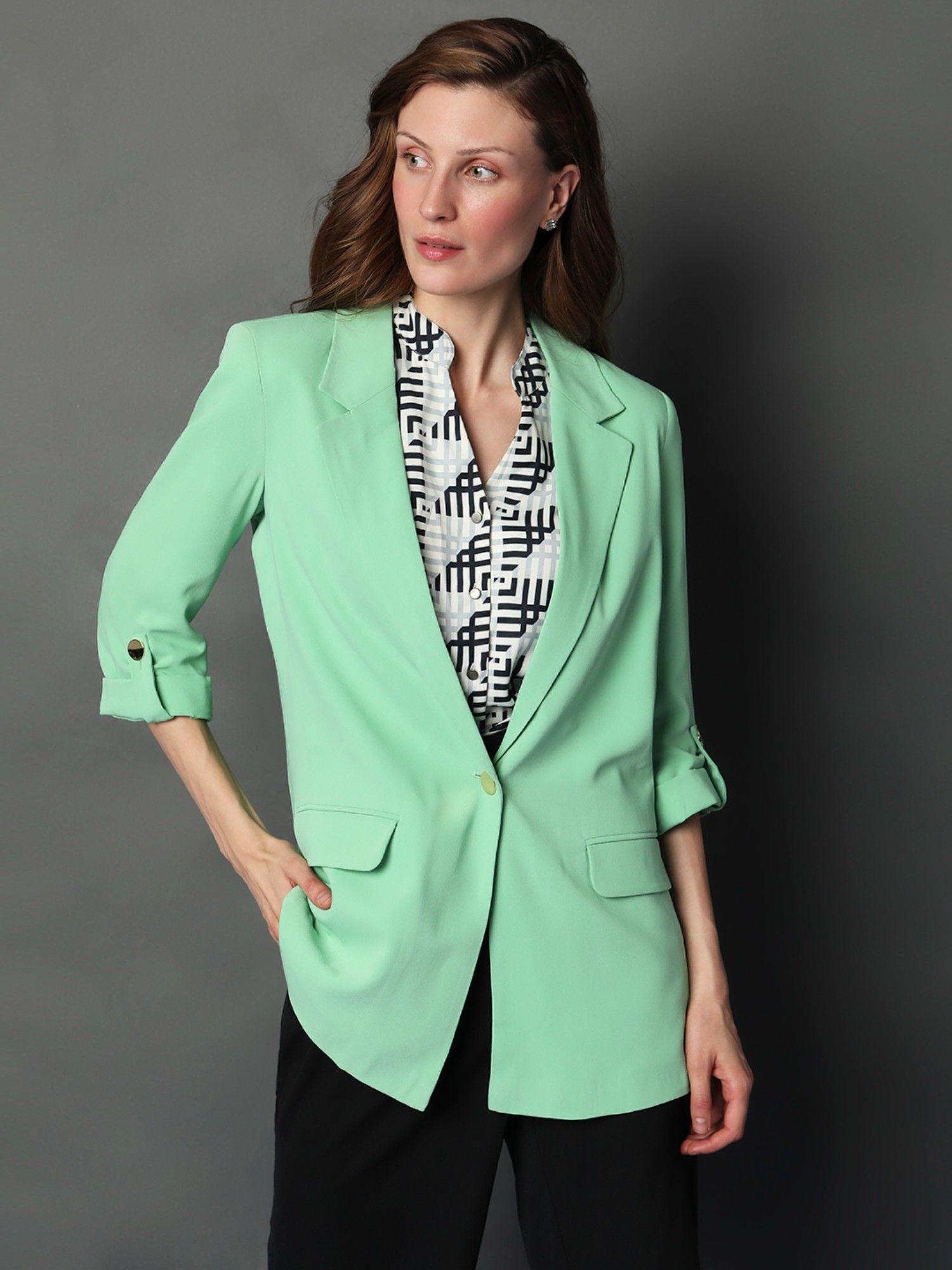 women solid casual wear blazer