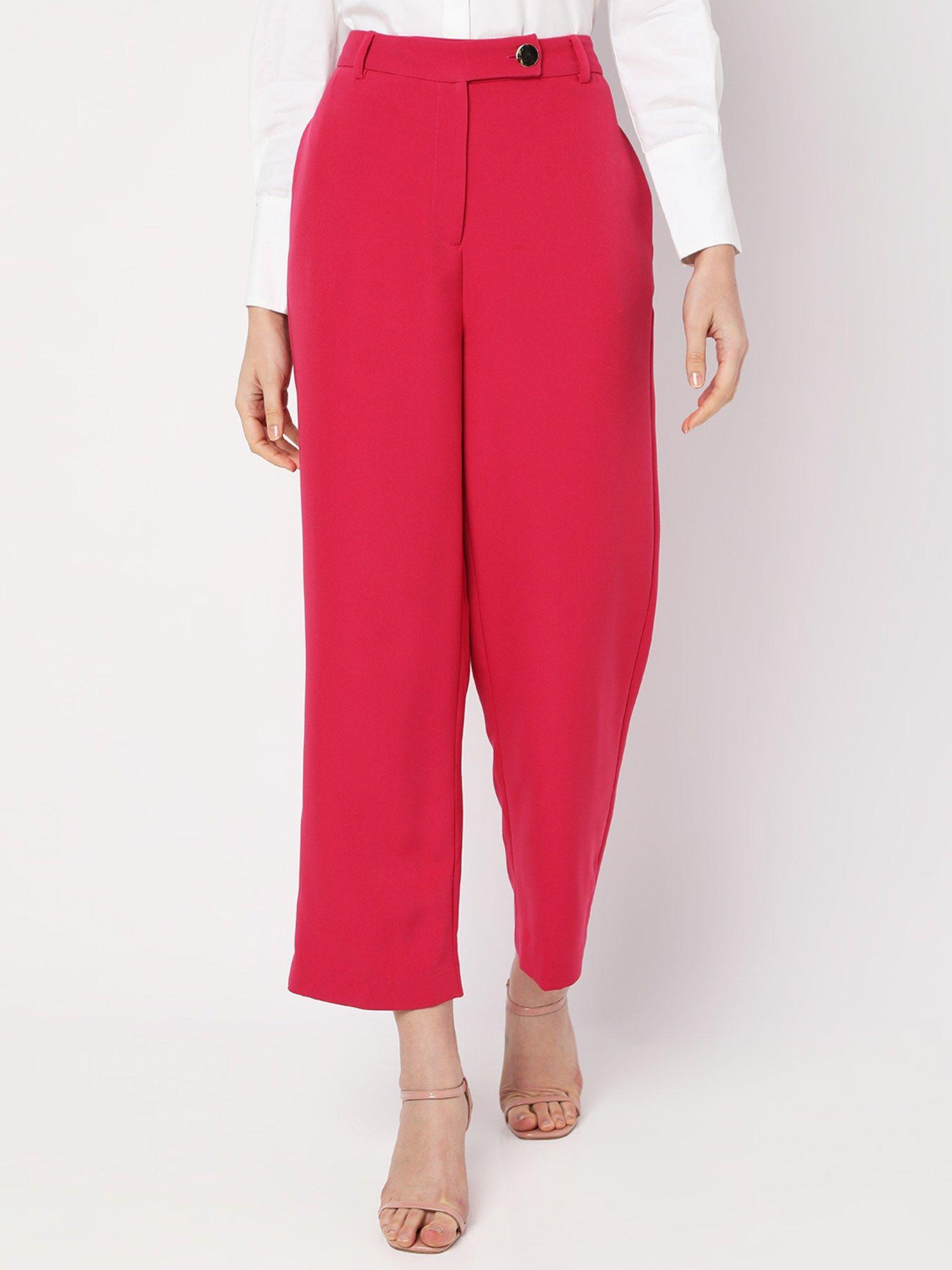 women solid casual wear pink pants