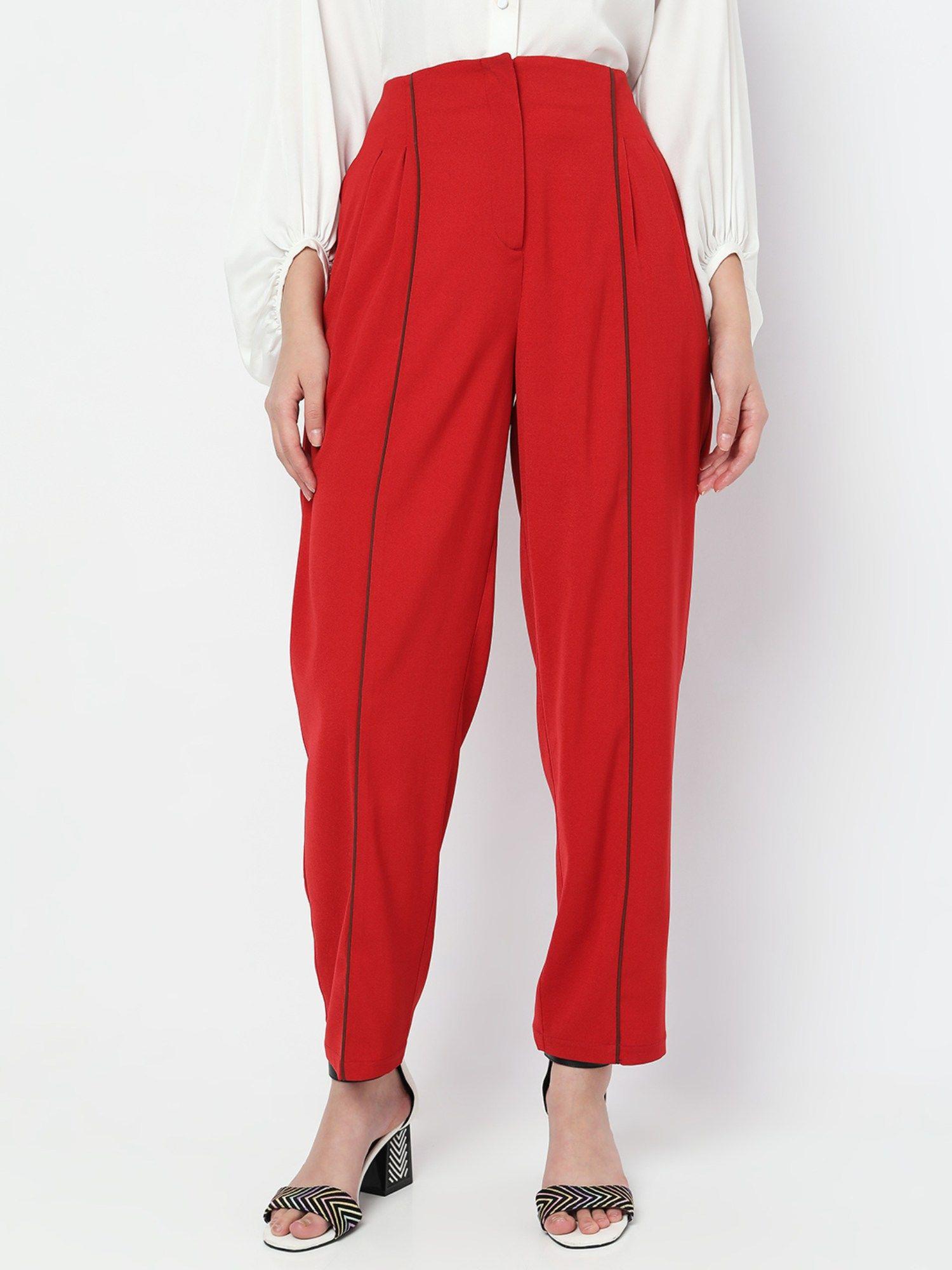 women solid casual wear red pants