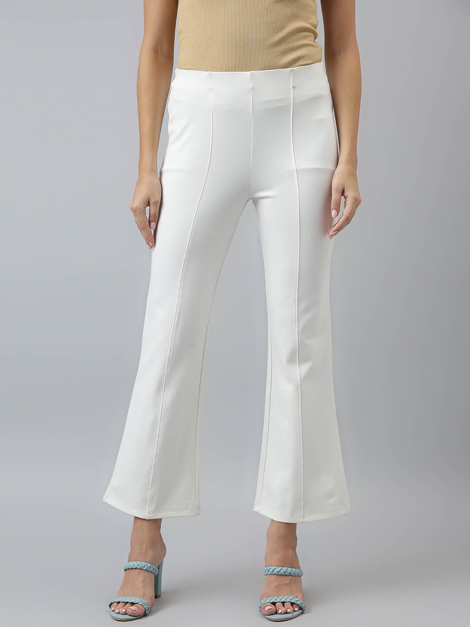women solid casual white pants