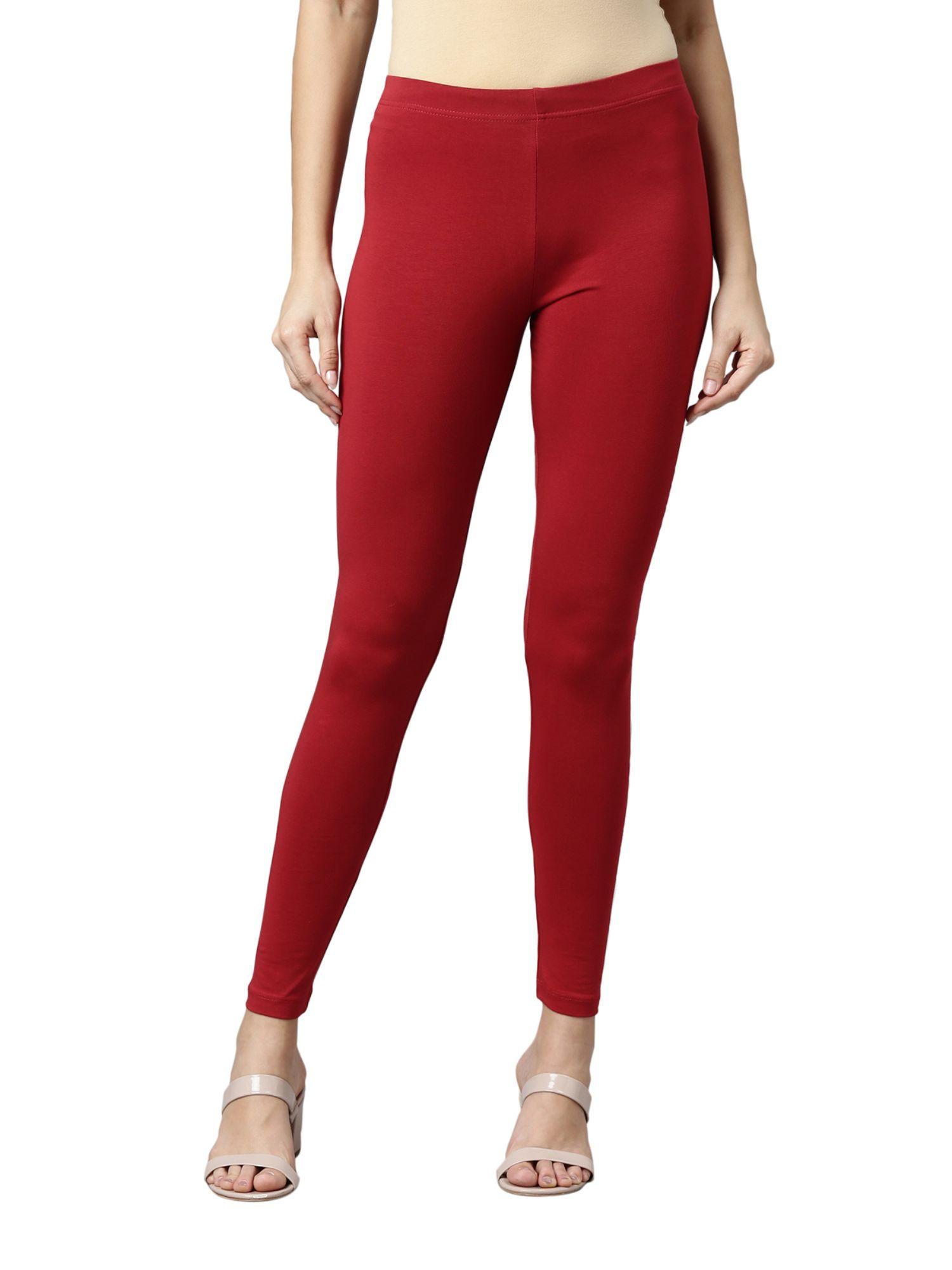 women solid cherry mid rise slim fit ankle length legging