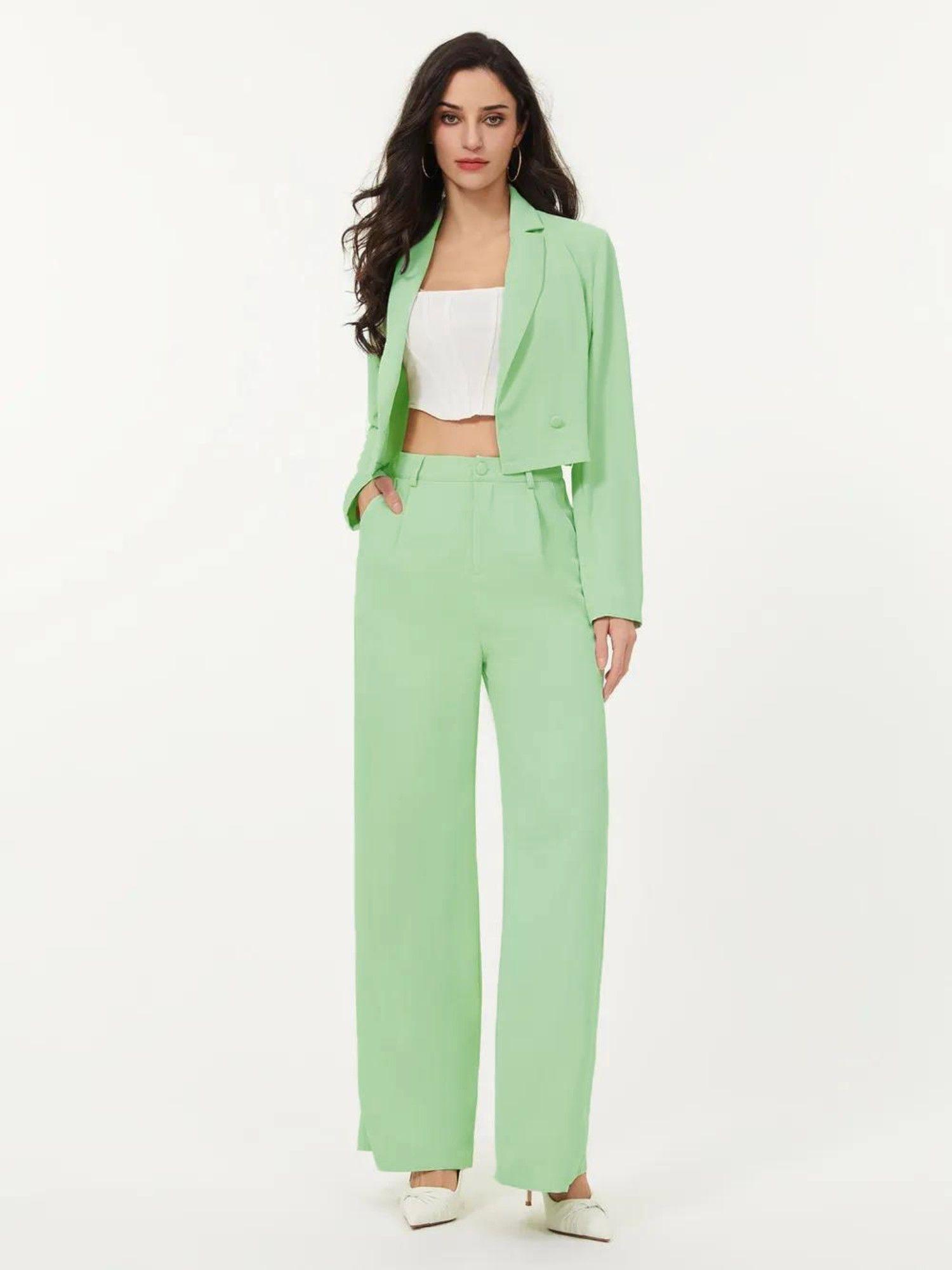 women solid co-ord-green (set of 2)