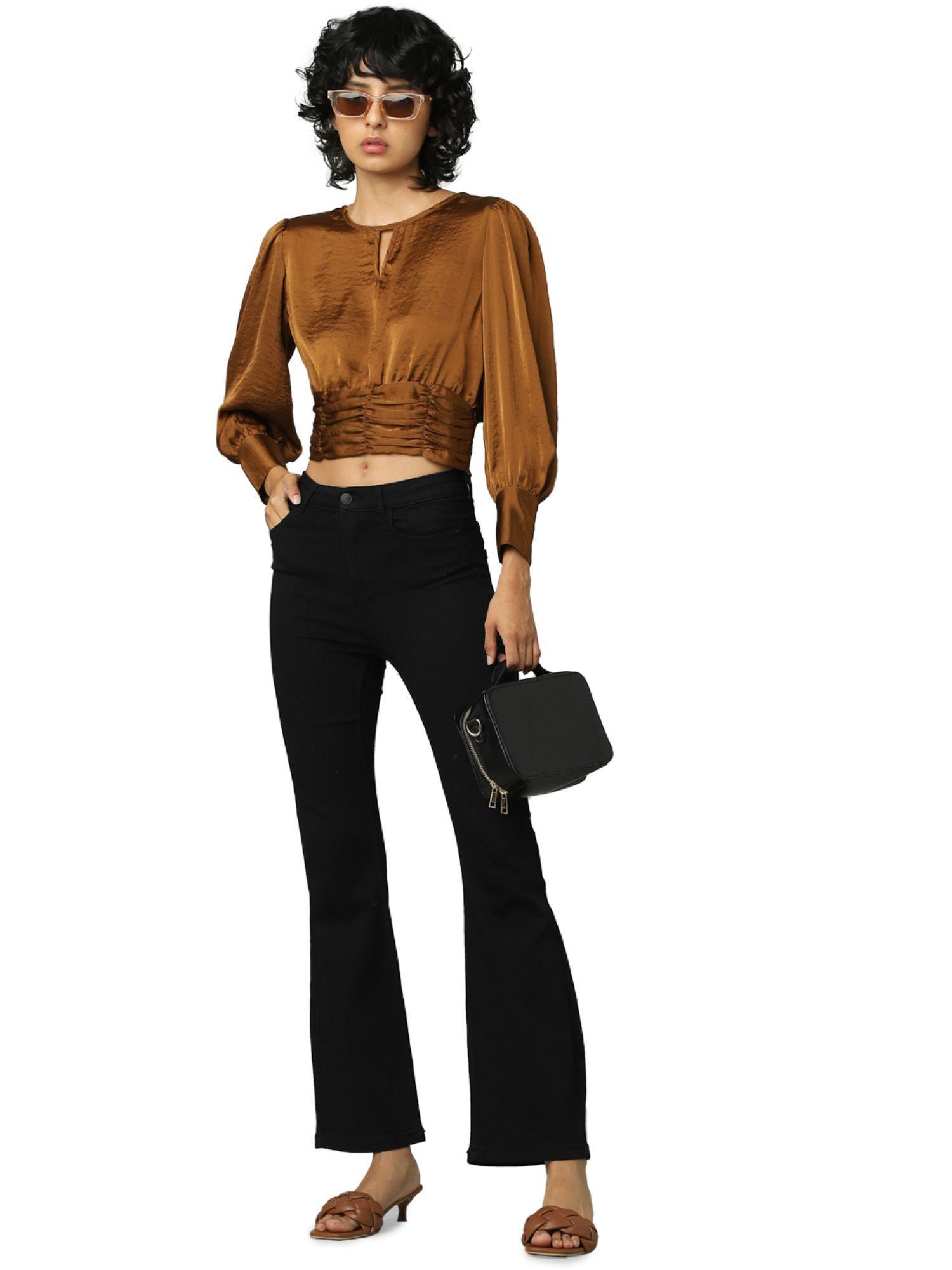 women solid copper crop top