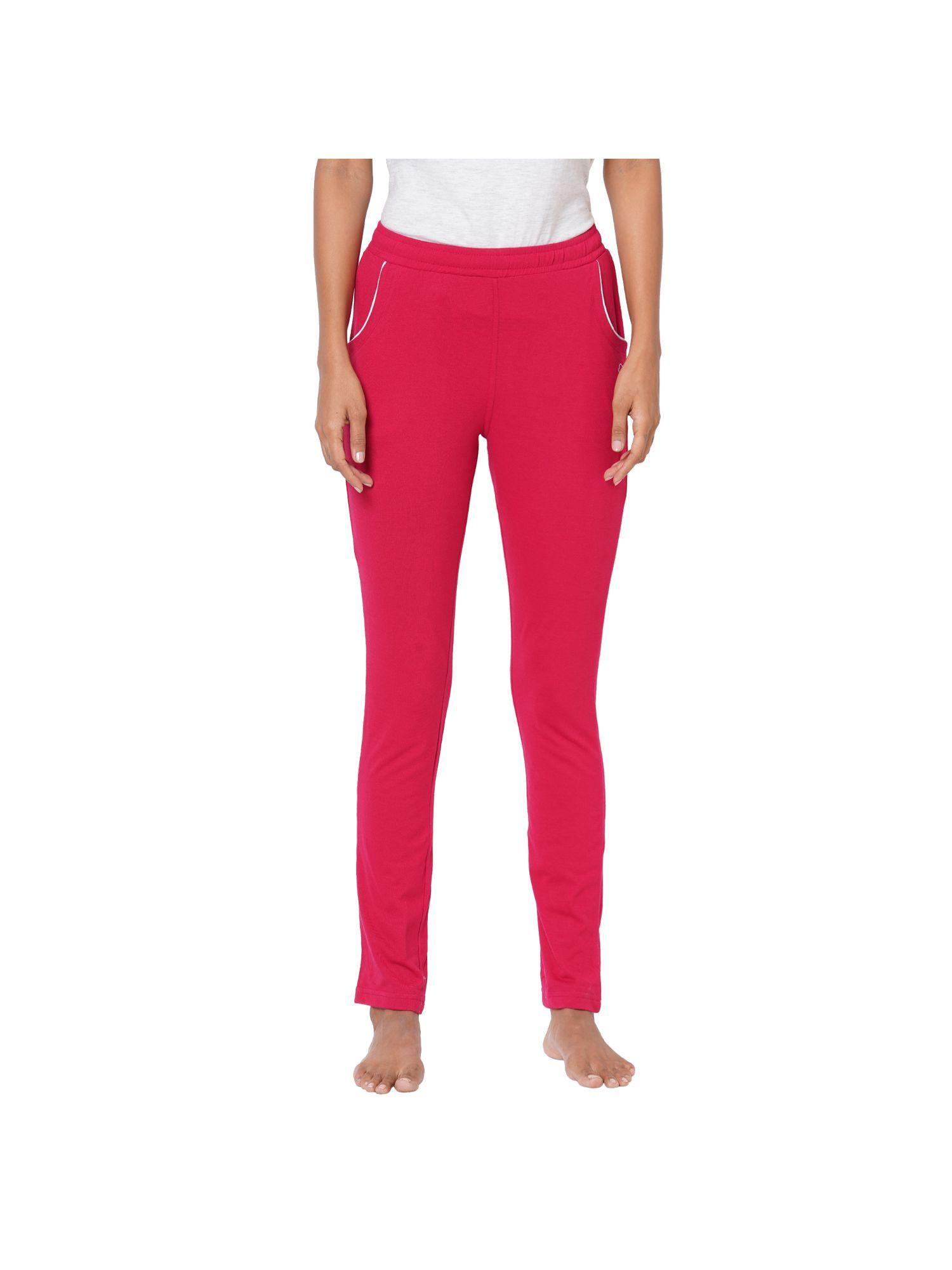 women solid cotton rich dark lounge pants/pyjamas pink