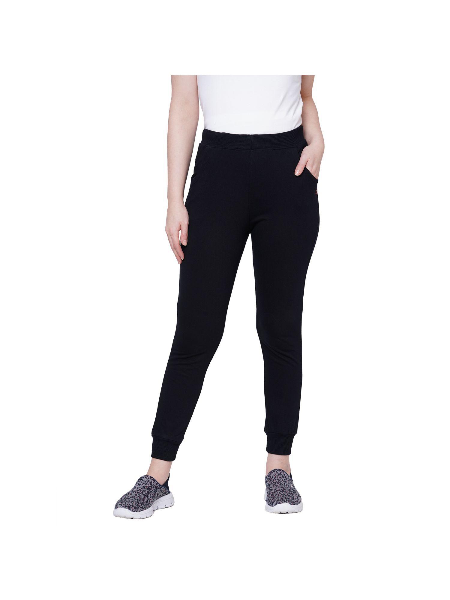 women solid cotton rich lounge pants/pyjamas- navy blue