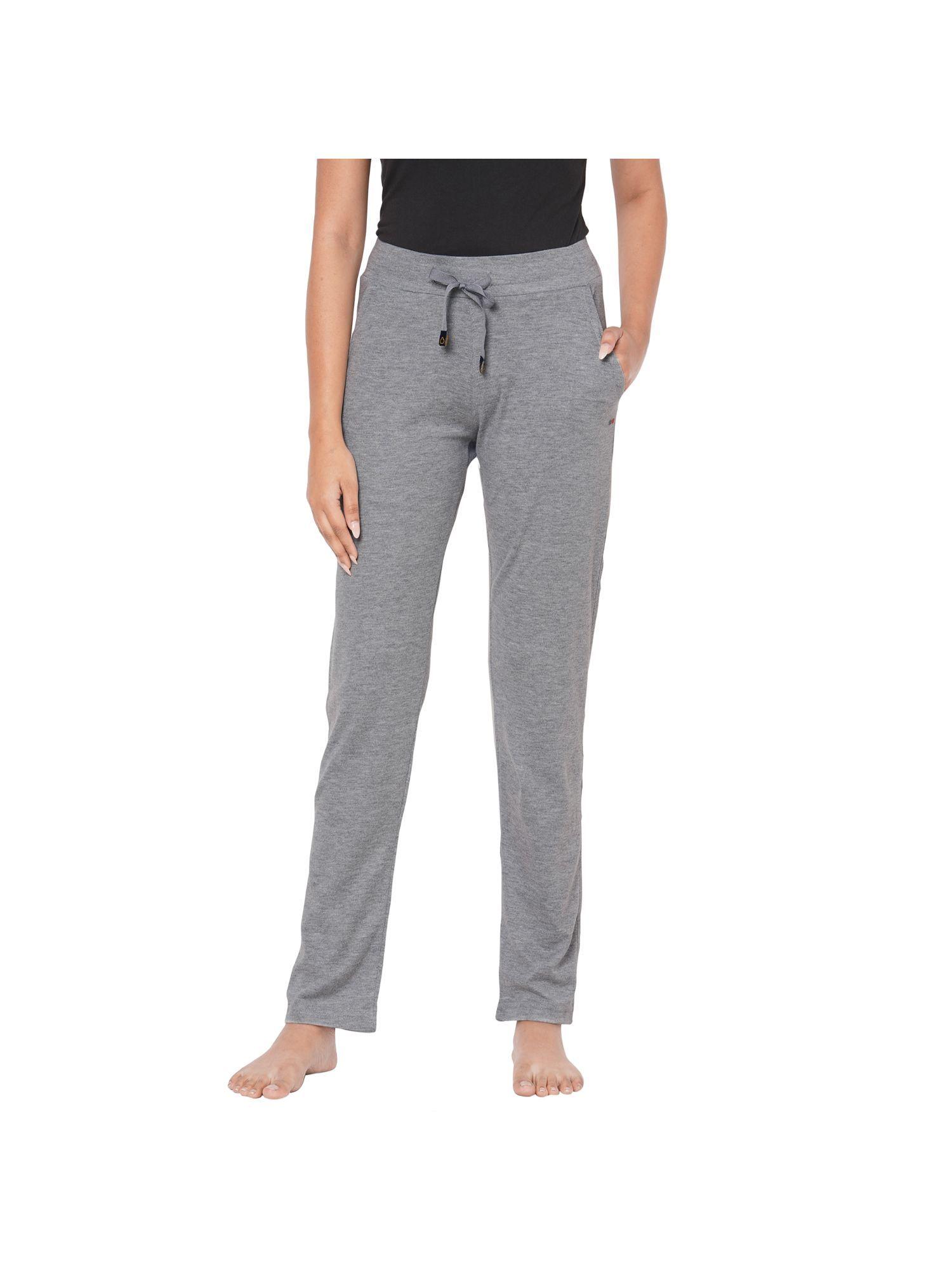 women solid cotton rich lounge pants/pyjamas grey