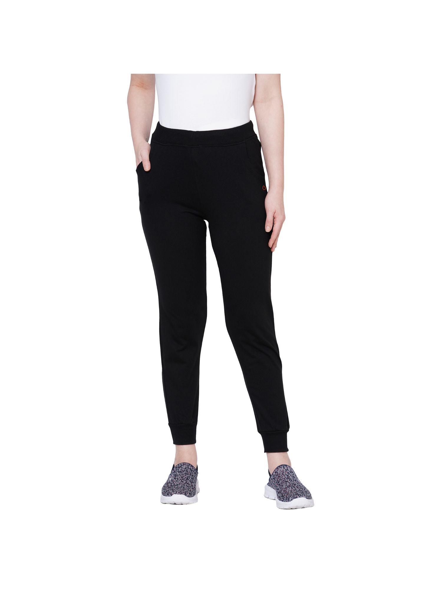 women solid cotton rich lounge pants/pyjamas-jet black