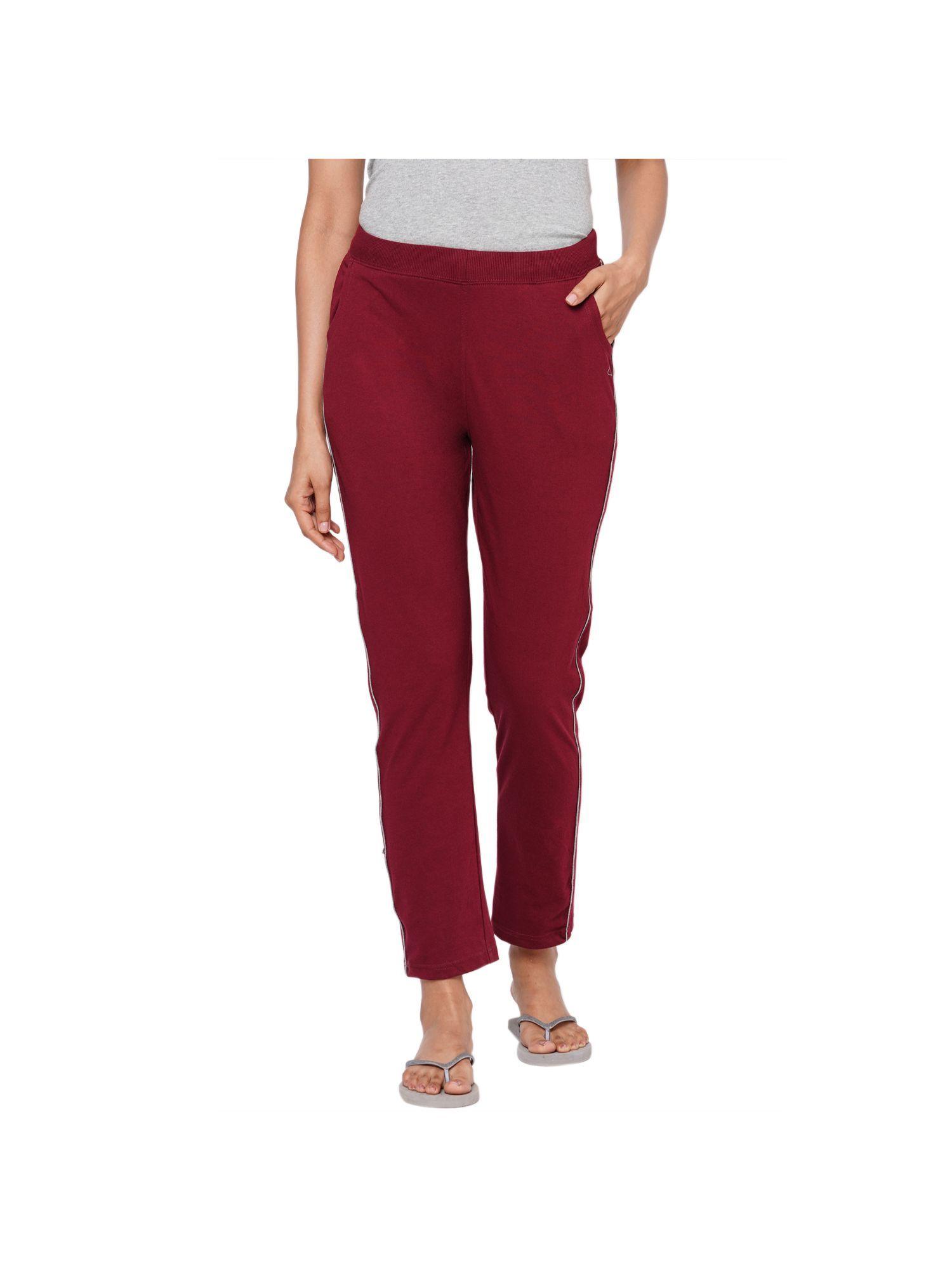 women solid cotton rich lounge pants/pyjamas red