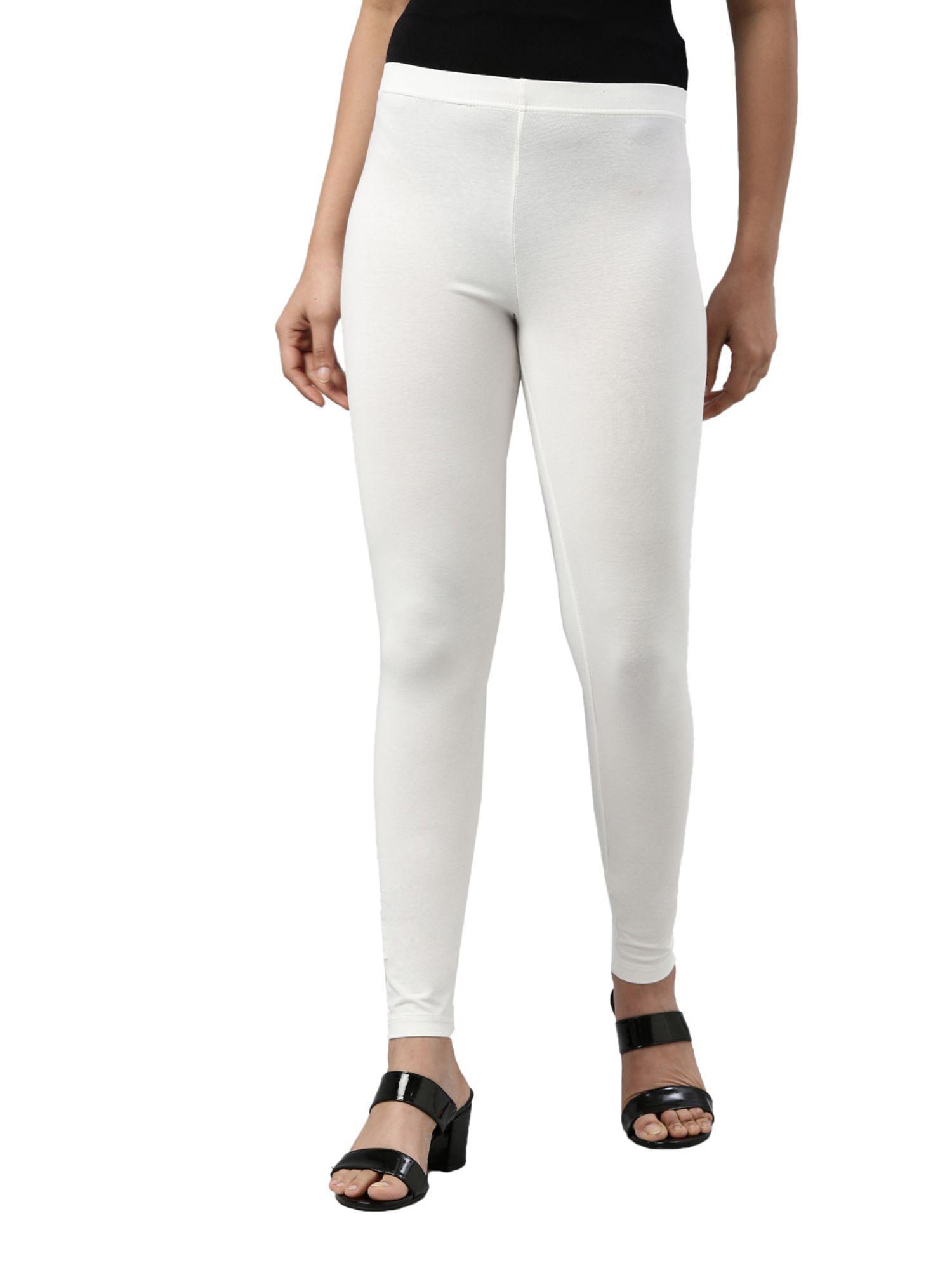 women solid cream slim fit ankle length leggings - tall