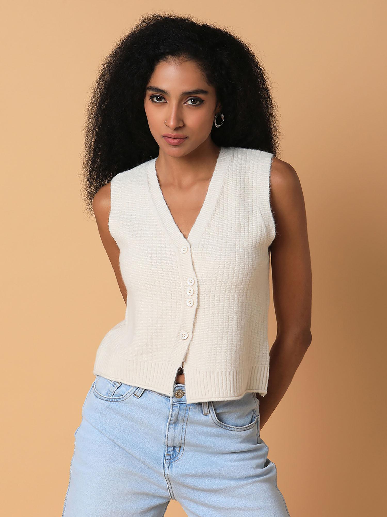 women solid cream sweater