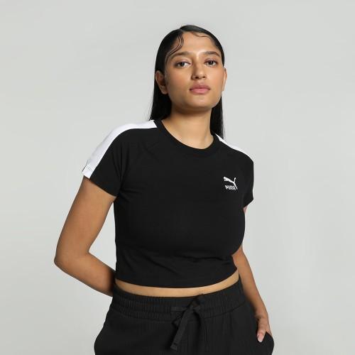 women solid crew neck cotton blend black t-shirt