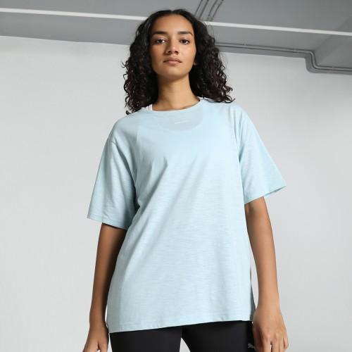 women solid crew neck polyester blue t-shirt