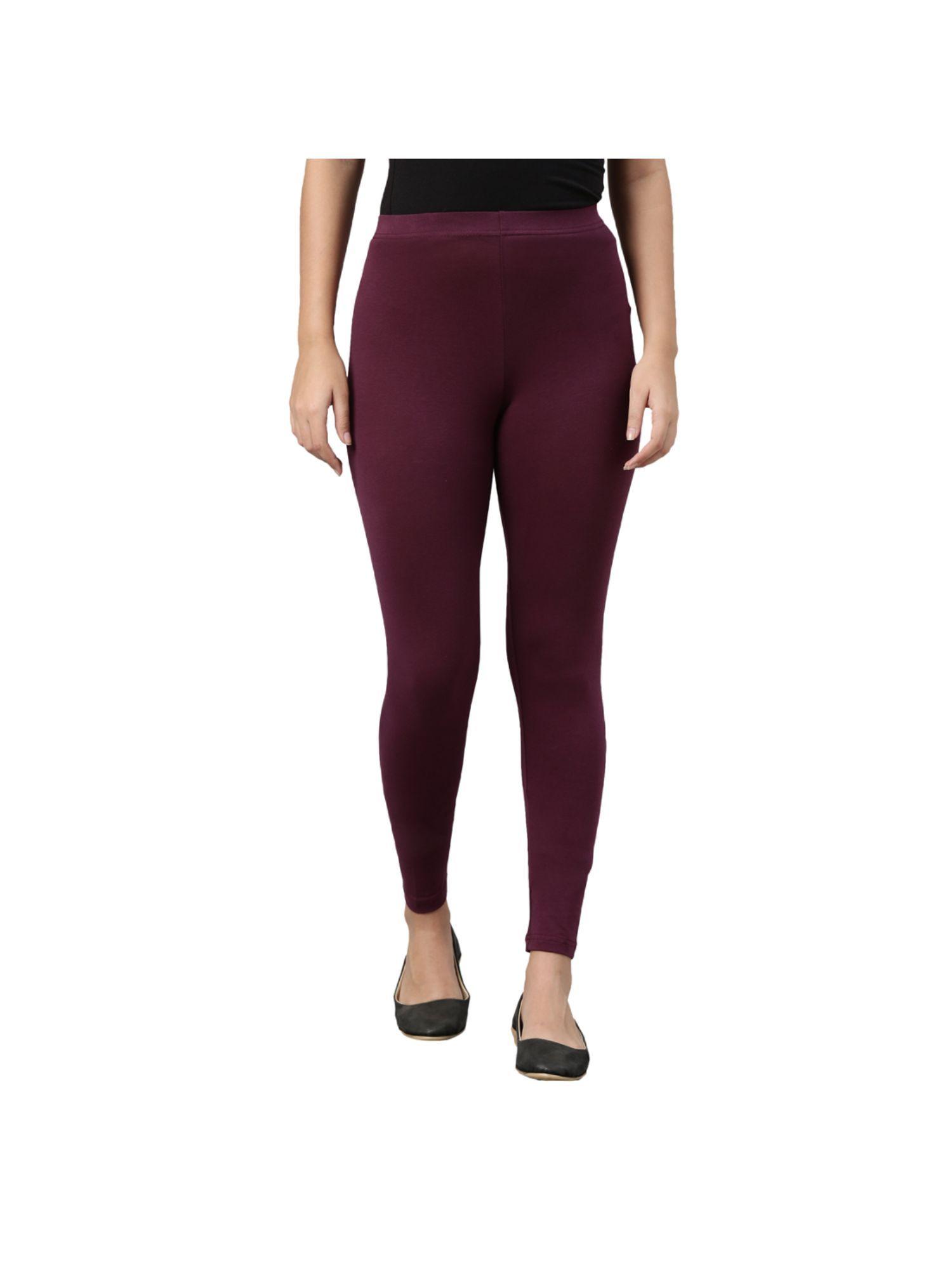 women solid dark maroon slim fit ankle length leggings - tall