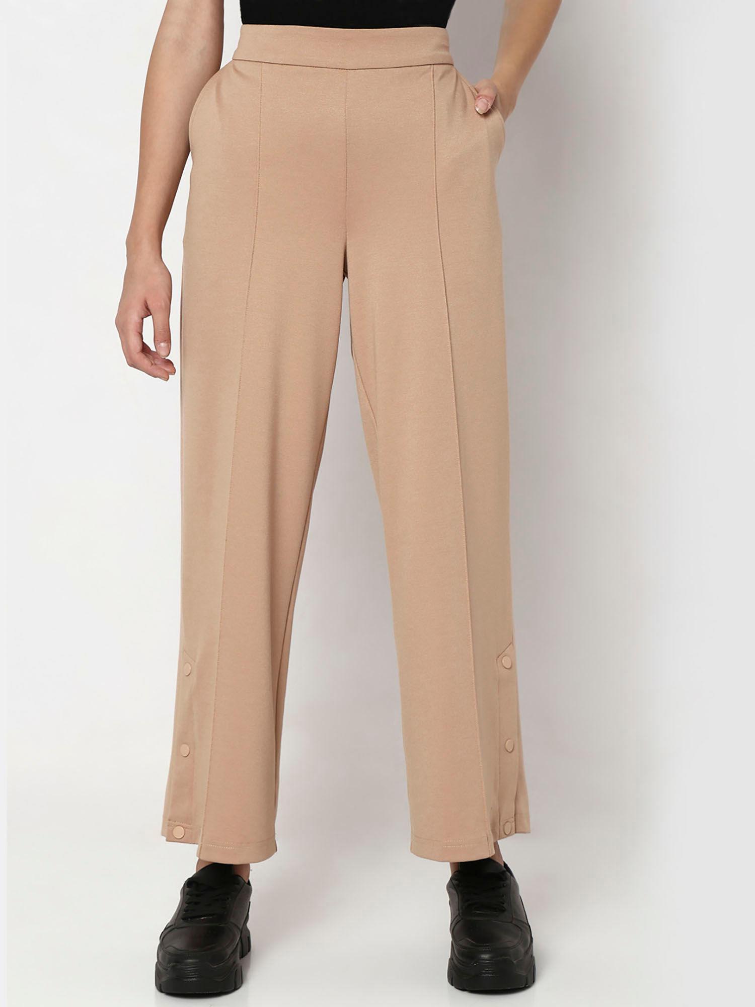 women solid formal beige pants