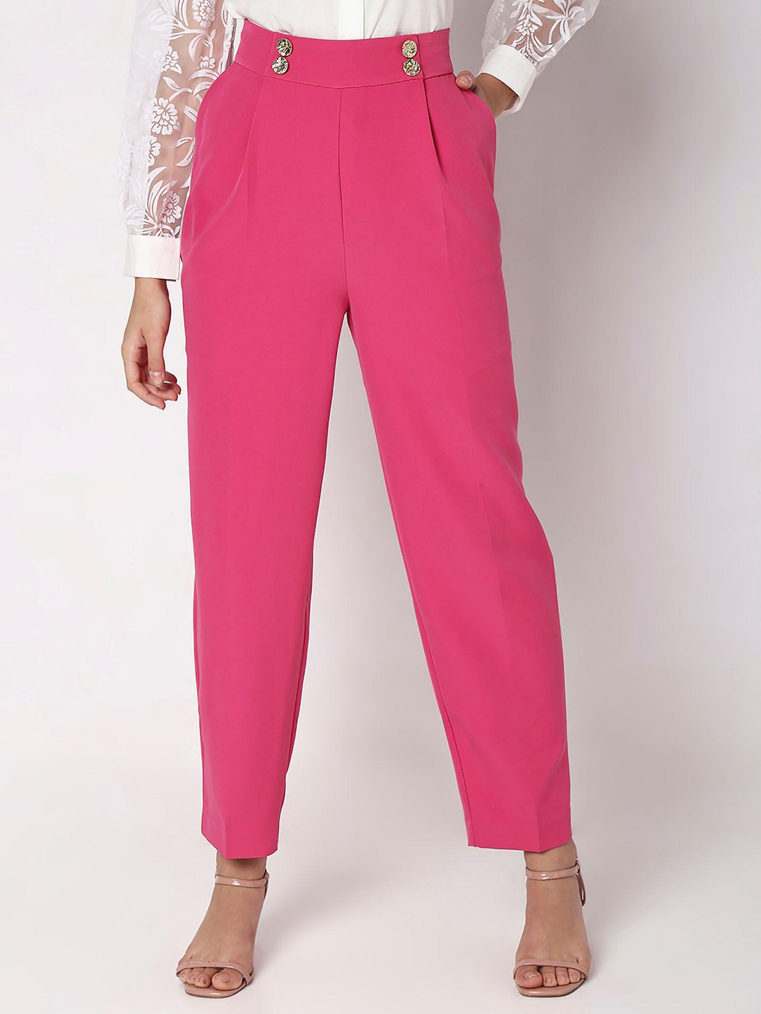 women solid formal pink pants