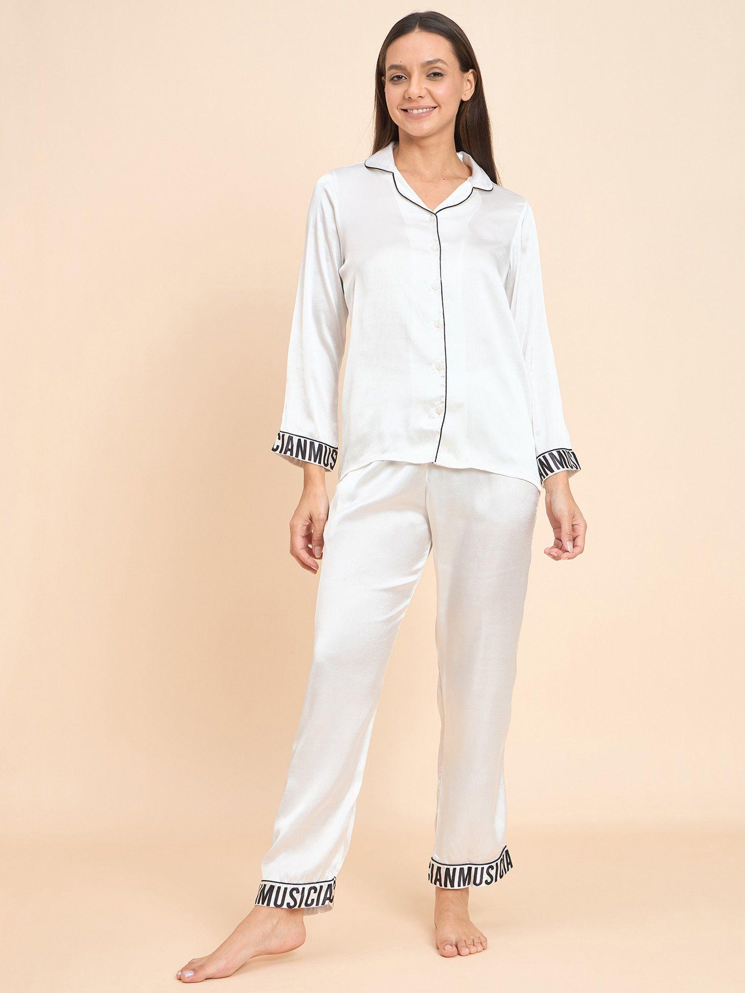 women solid front open shirt and pyjama ( set of 2)