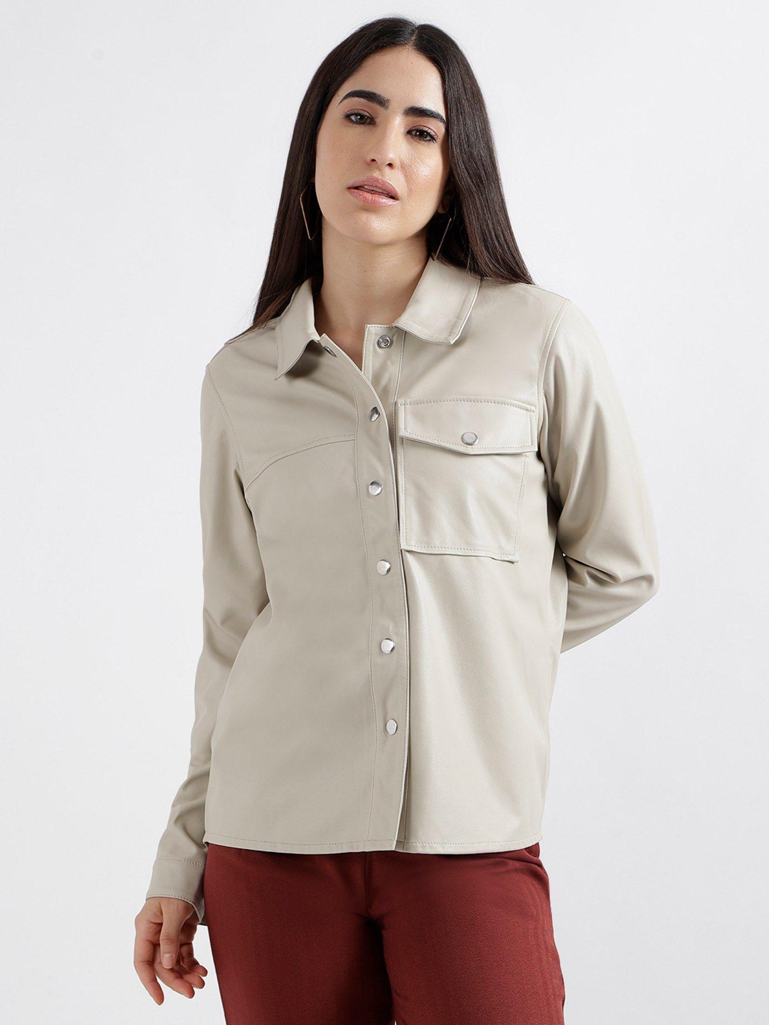 women solid full sleeves collar shirt