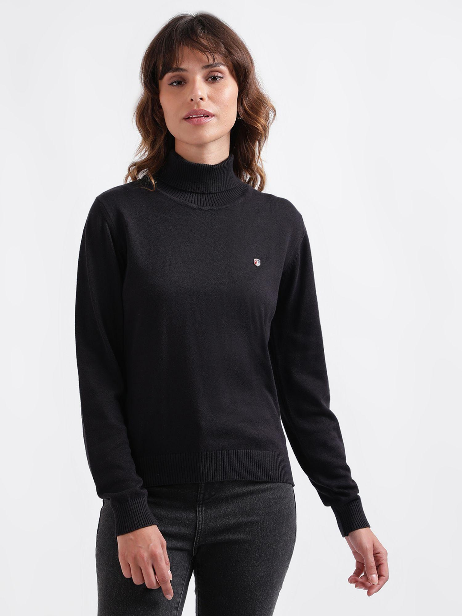 women solid full sleeves turtle neck sweater