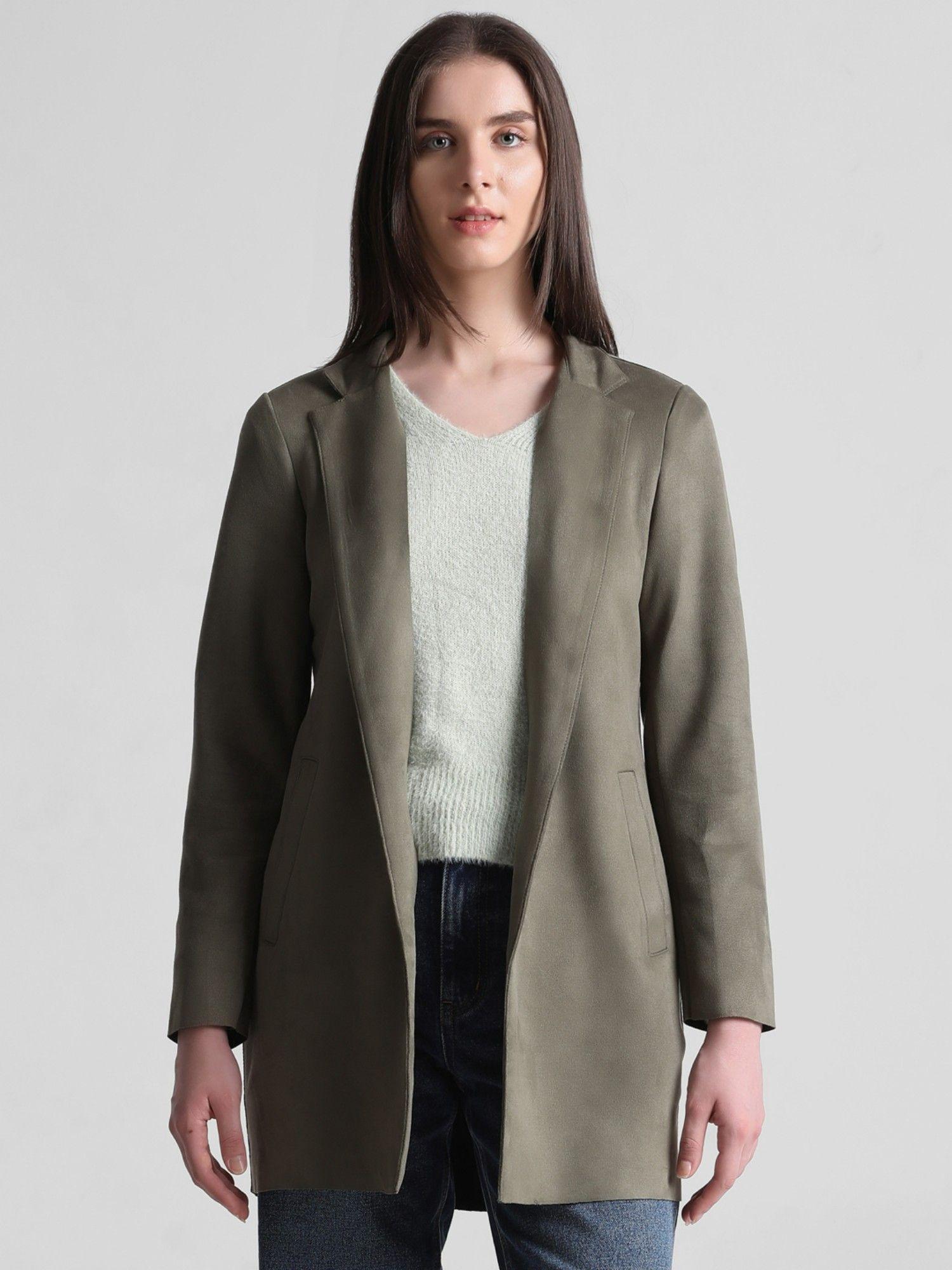 women solid green coat