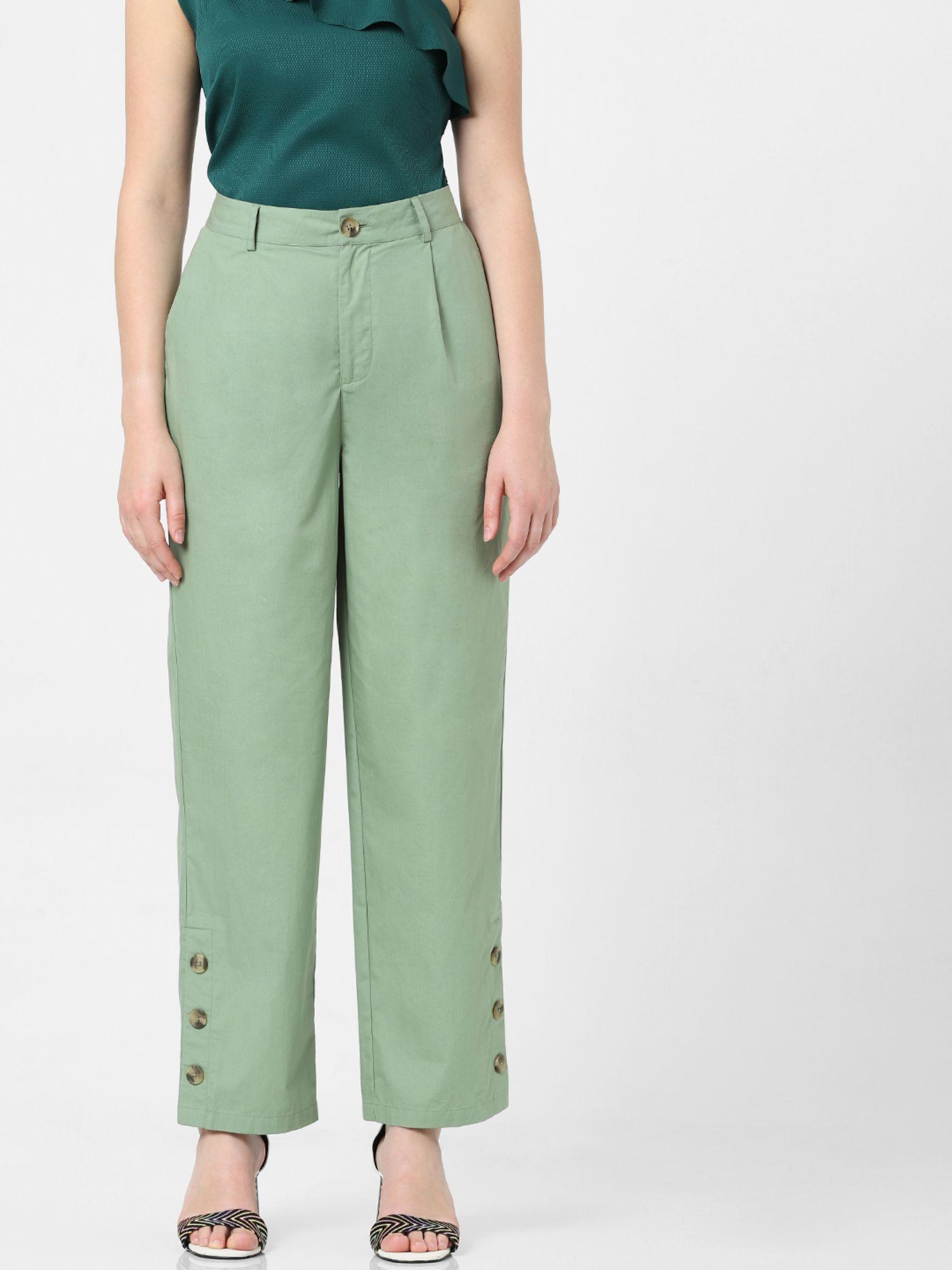 women solid green pants