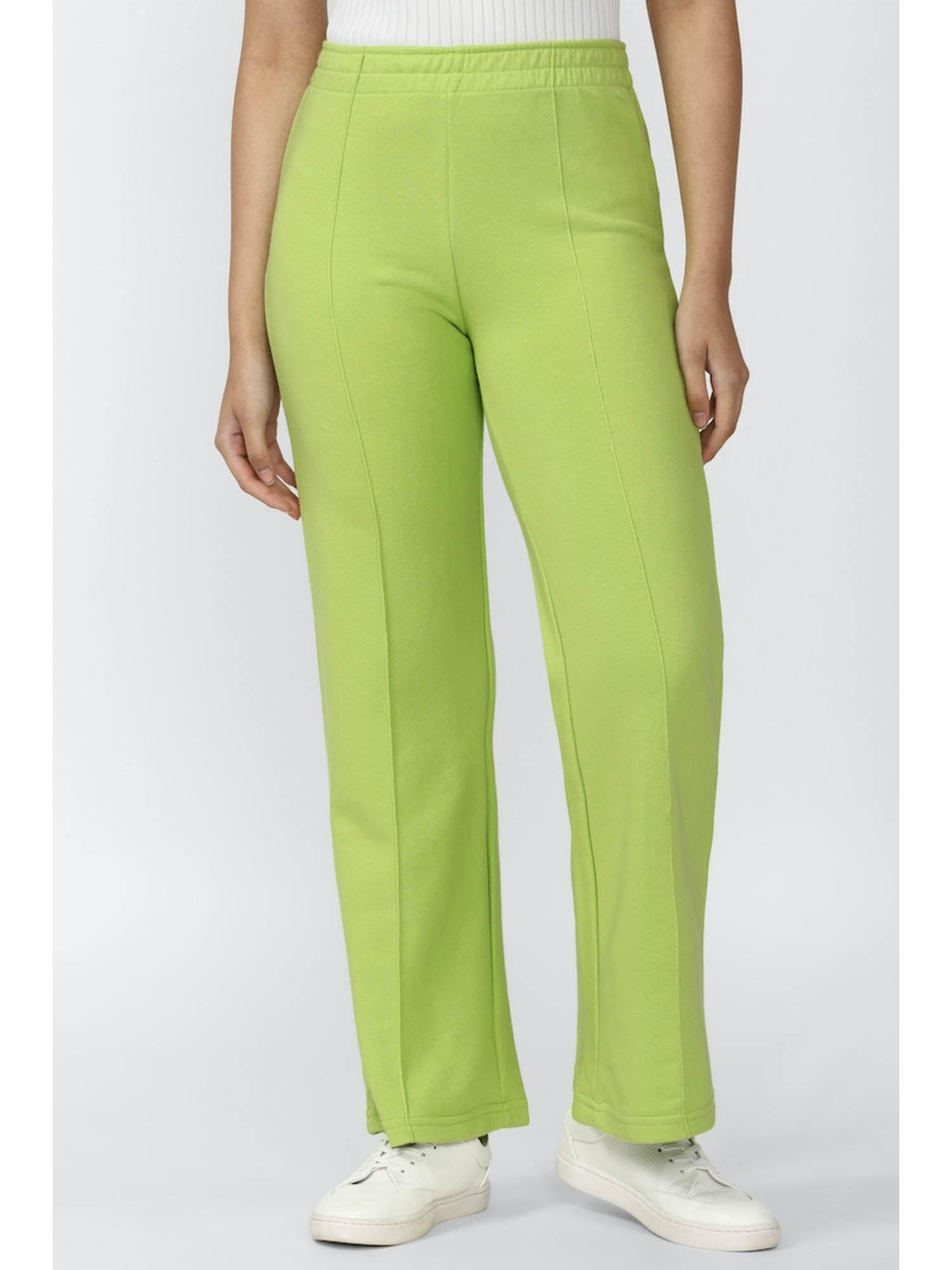 women solid green pants