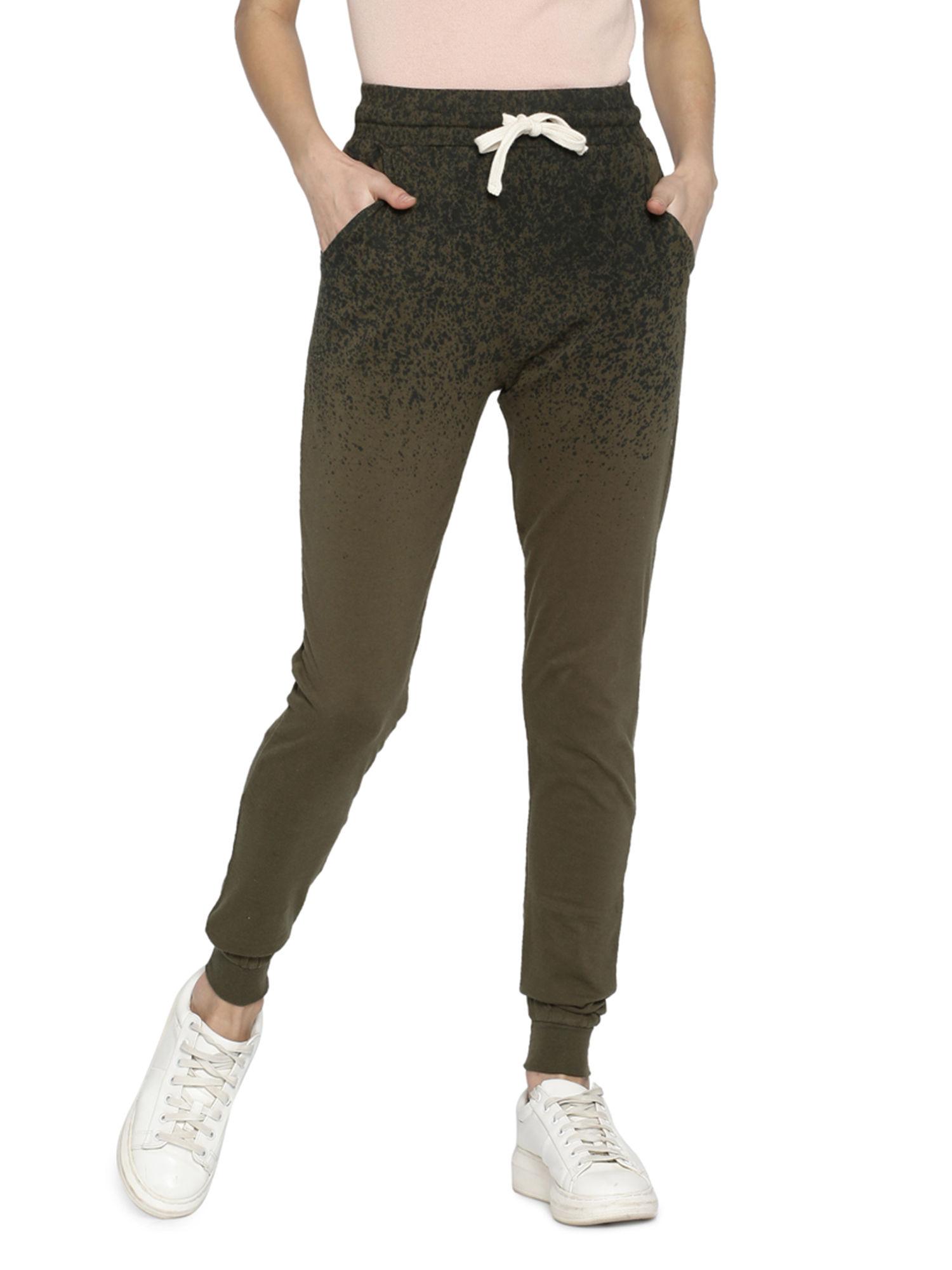 women solid green track pants