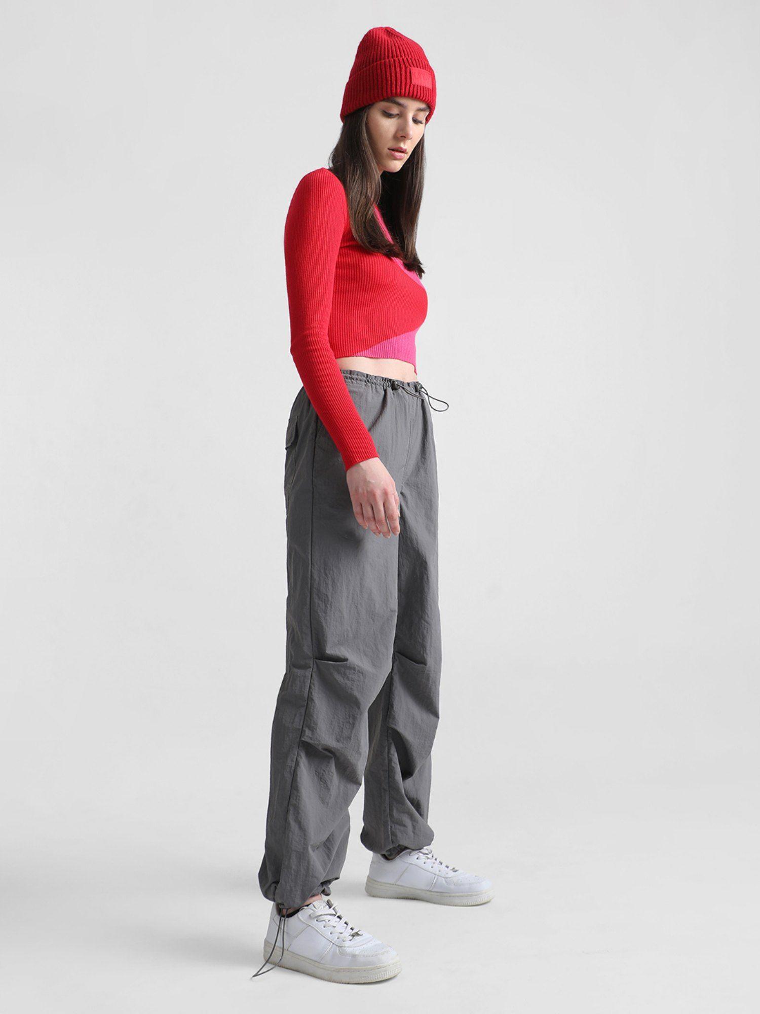 women solid grey pant