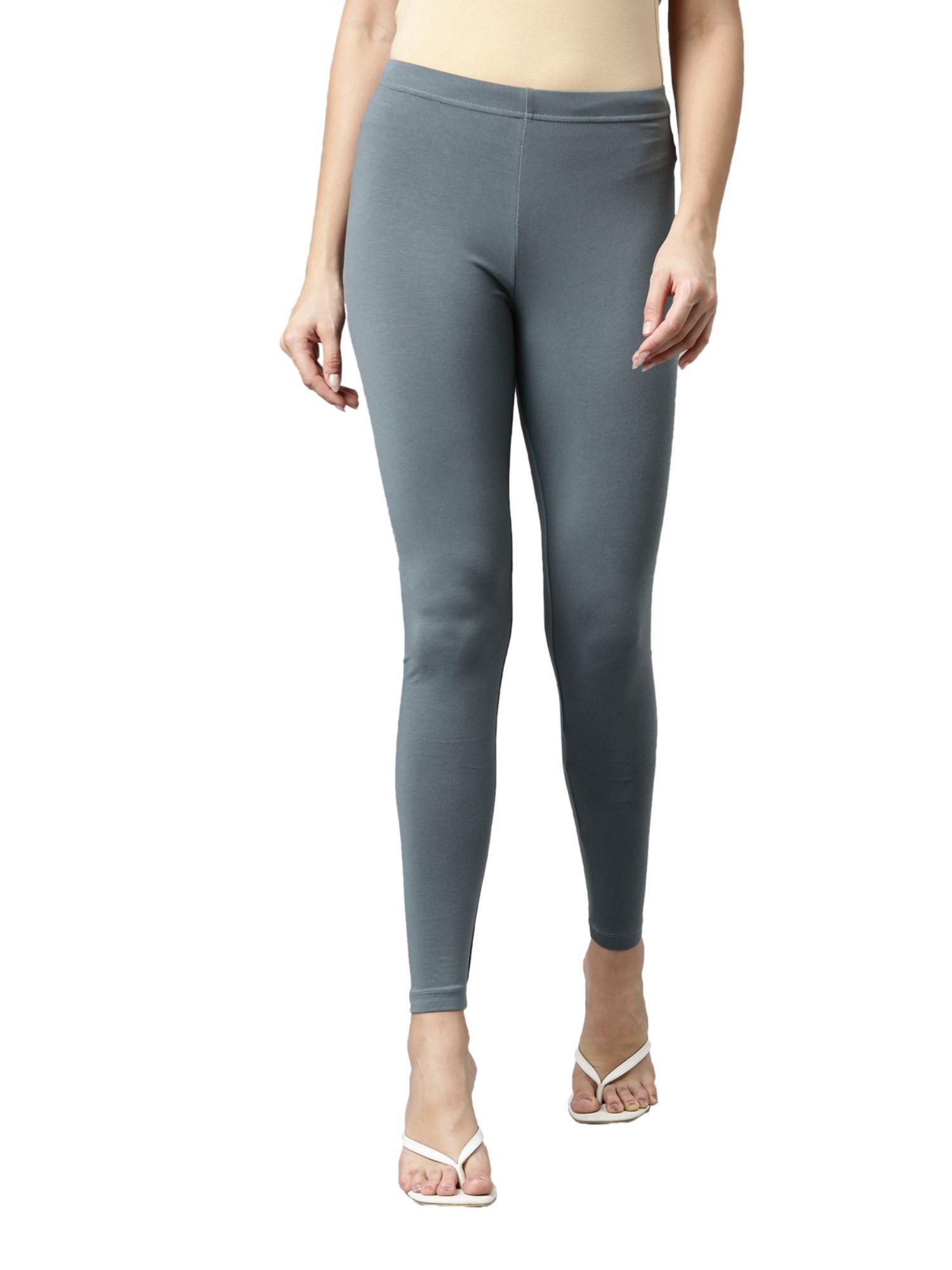 women solid grey slim fit ankle length leggings - tall