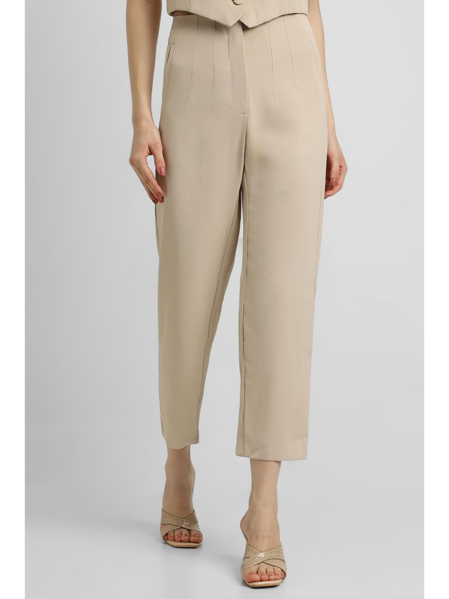 women solid khaki straight pant