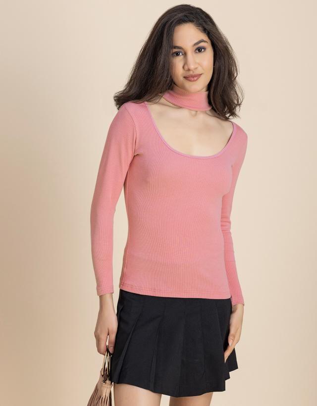 women solid knit turtle-neck casual top