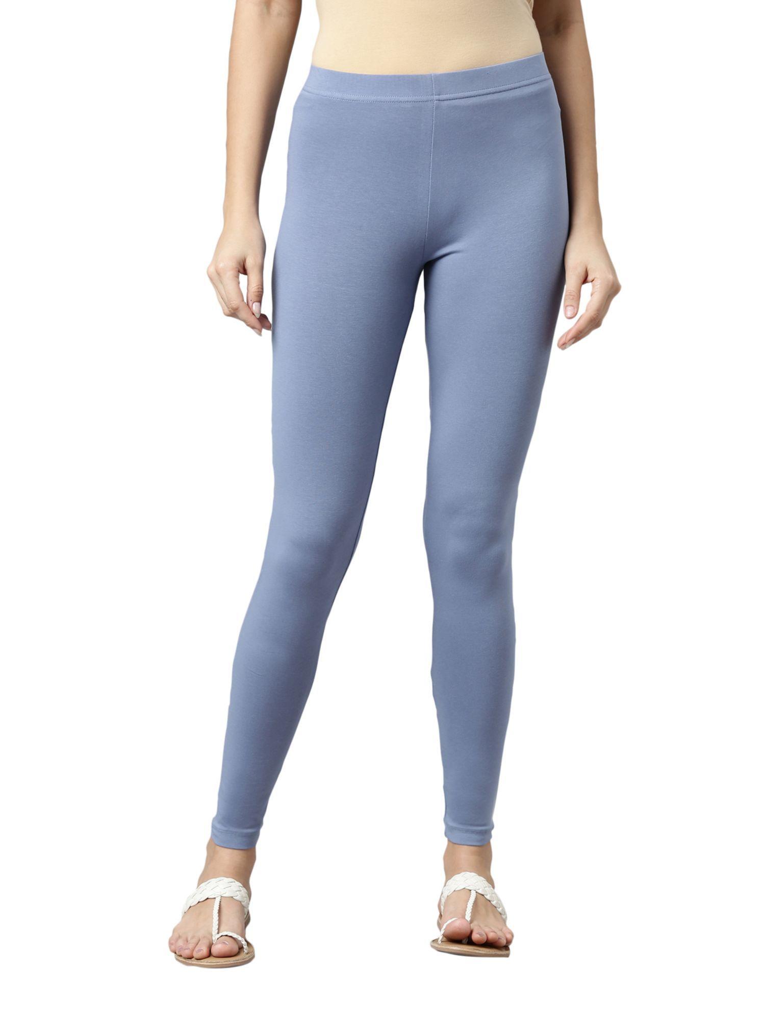 women solid light jean blue ankle length legging - tall