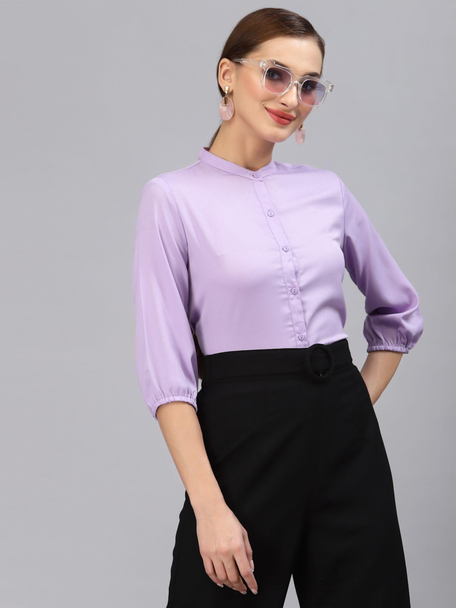 women solid lilac polyester formal shirt